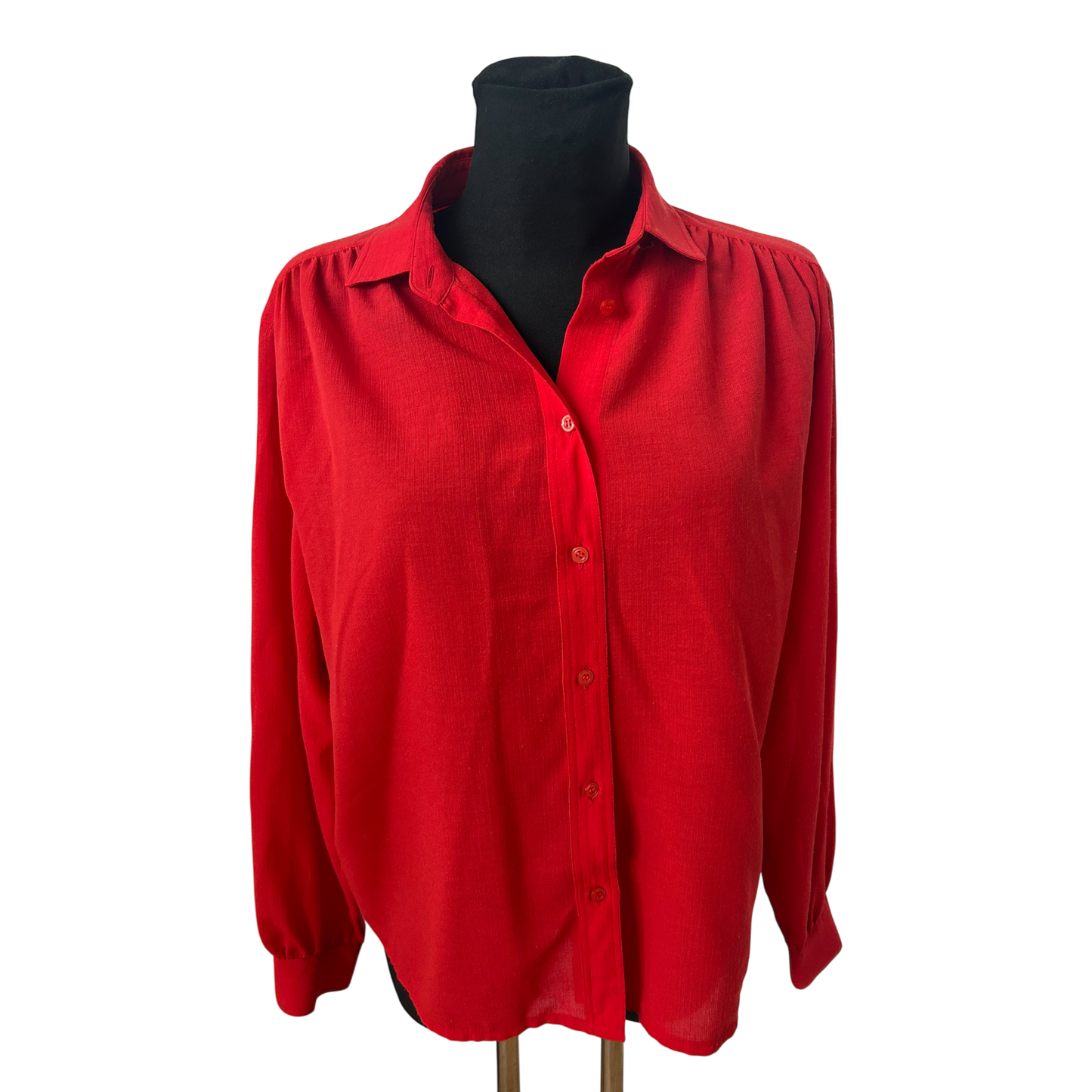 TRU Bluse Damen Gr 42 Rot Vintage Weit Puffärmel Leicht Transparent Elegant