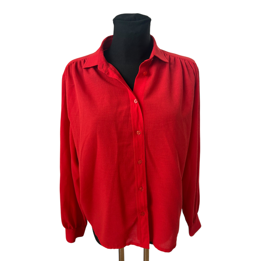 TRU Bluse Damen Gr 42 Rot Vintage Weit Puffärmel Leicht Transparent Elegant