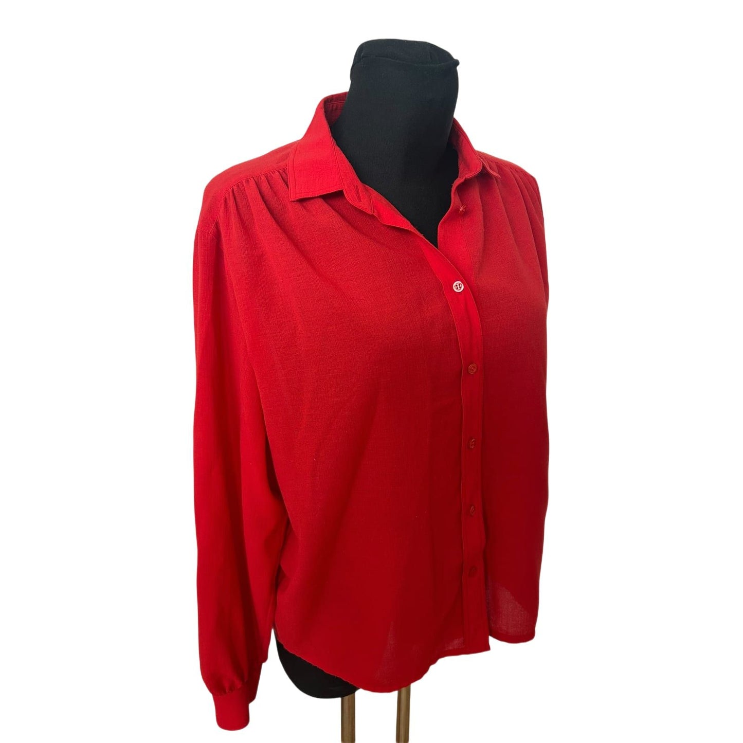 TRU Bluse Damen Gr 42 Rot Vintage Weit Puffärmel Leicht Transparent Elegant