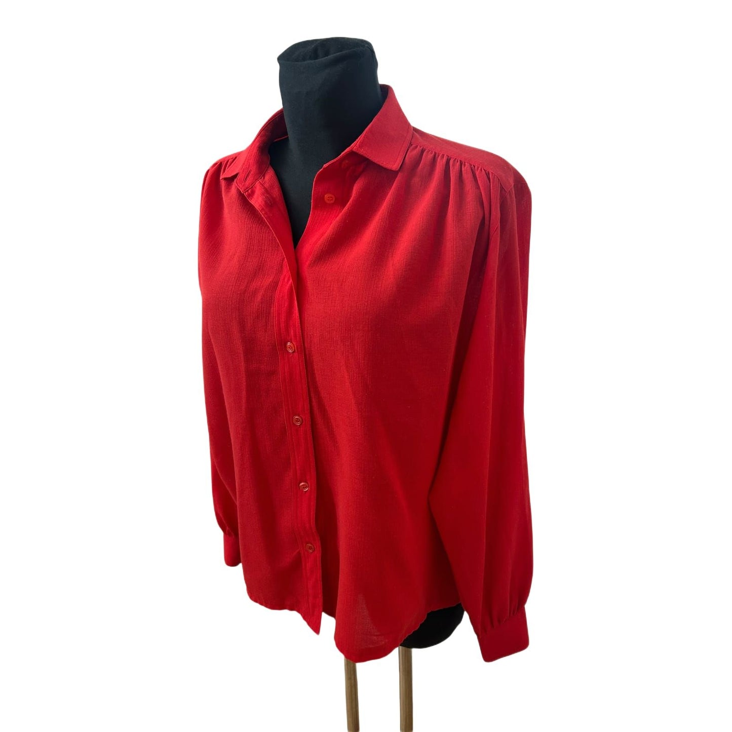 TRU Bluse Damen Gr 42 Rot Vintage Weit Puffärmel Leicht Transparent Elegant