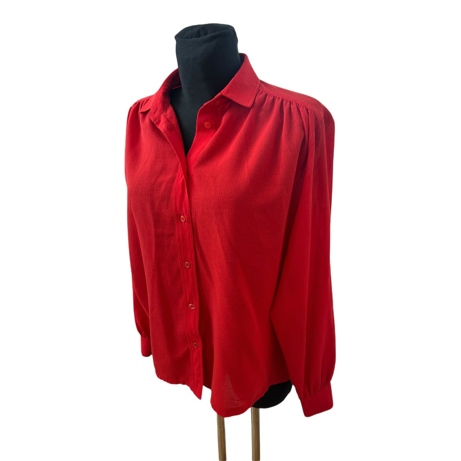 TRU Bluse Damen Gr 42 Rot Vintage Weit Puffärmel Leicht Transparent Elegant