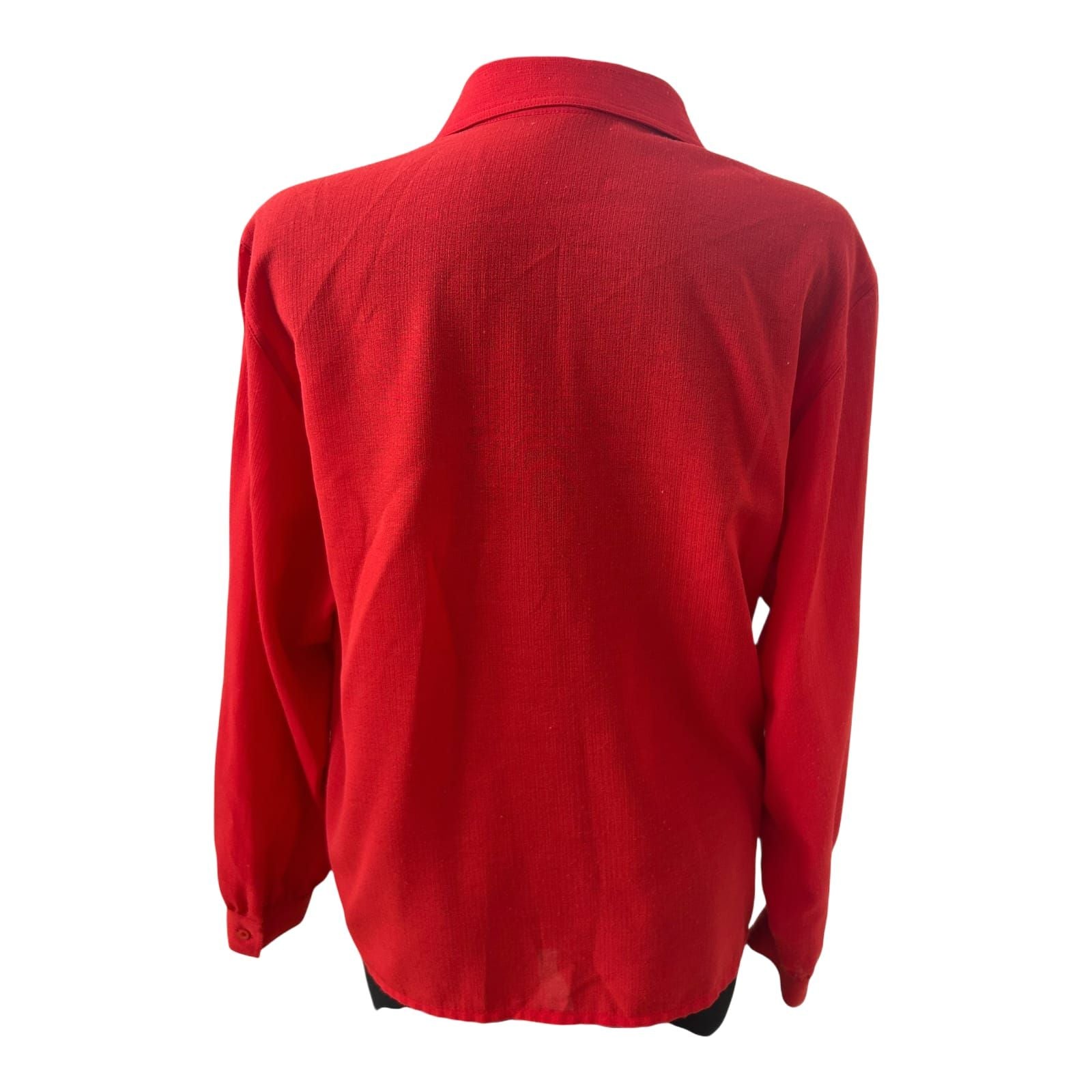 TRU Bluse Damen Gr 42 Rot Vintage Weit Puffärmel Leicht Transparent Elegant