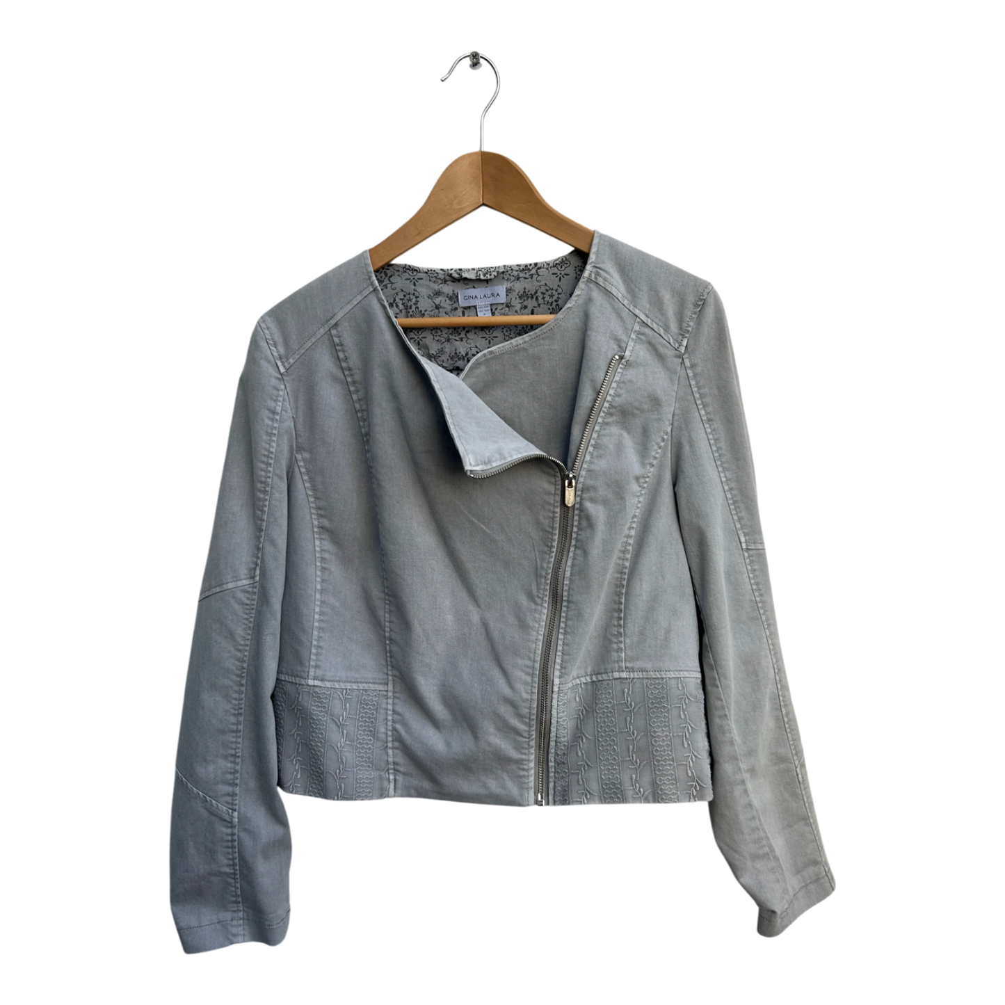 Gina Laura Damen Jacke Gr M Grau Baumwolle Polyester Elasthan Reißverschluss Chic