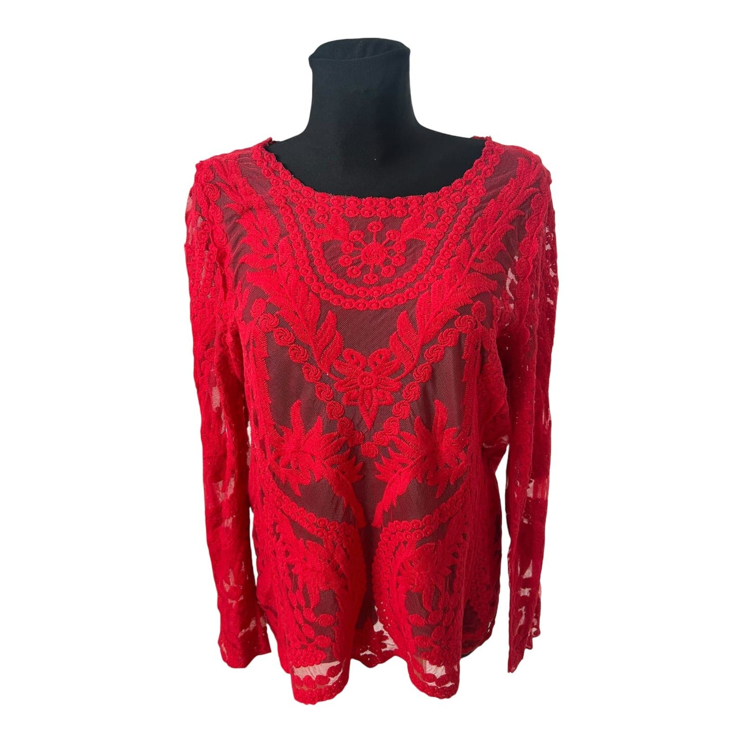 KNC Spitzenbluse Damen Gr 46 Rot Transparent Elegant Made in Germany
