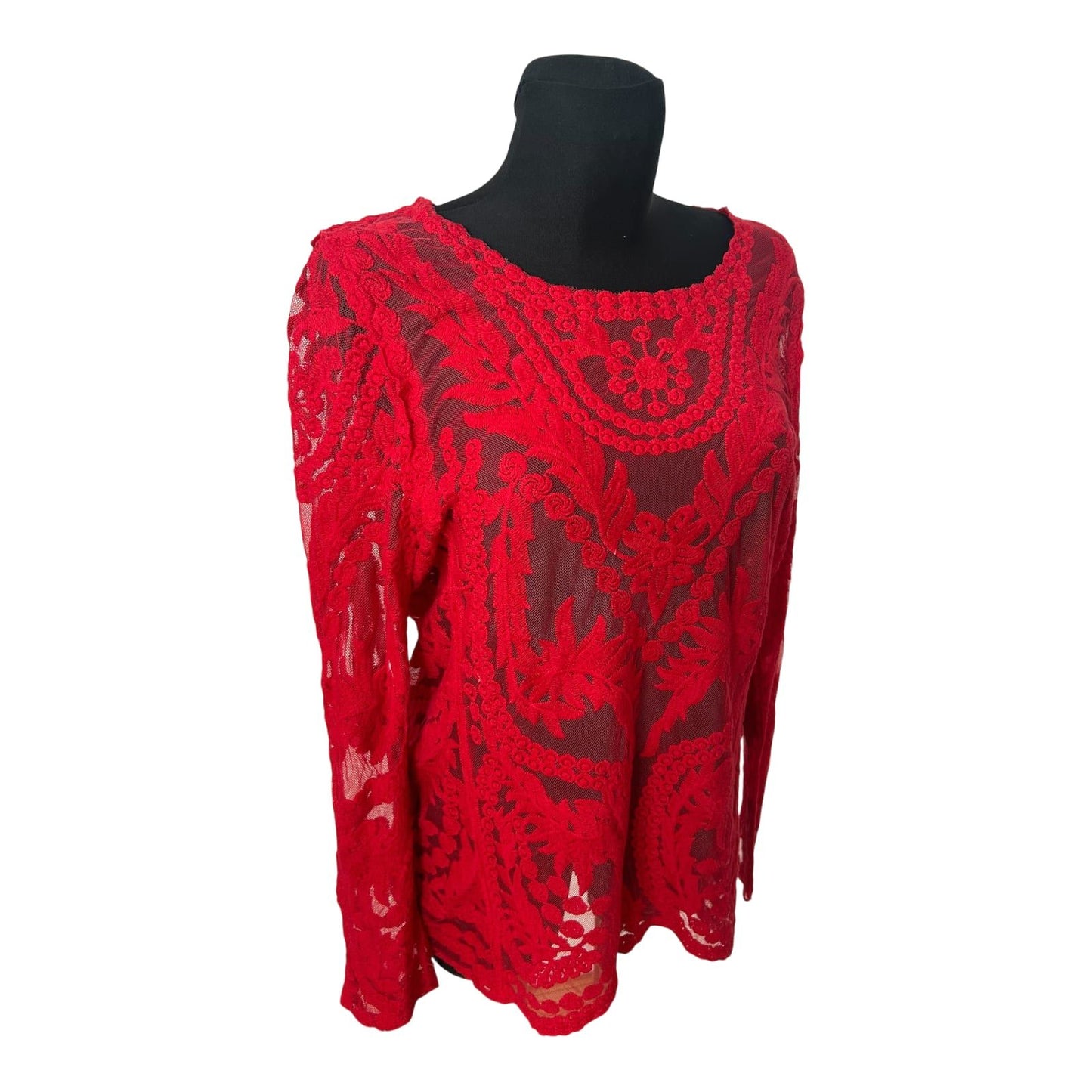 KNC Spitzenbluse Damen Gr 46 Rot Transparent Elegant Made in Germany