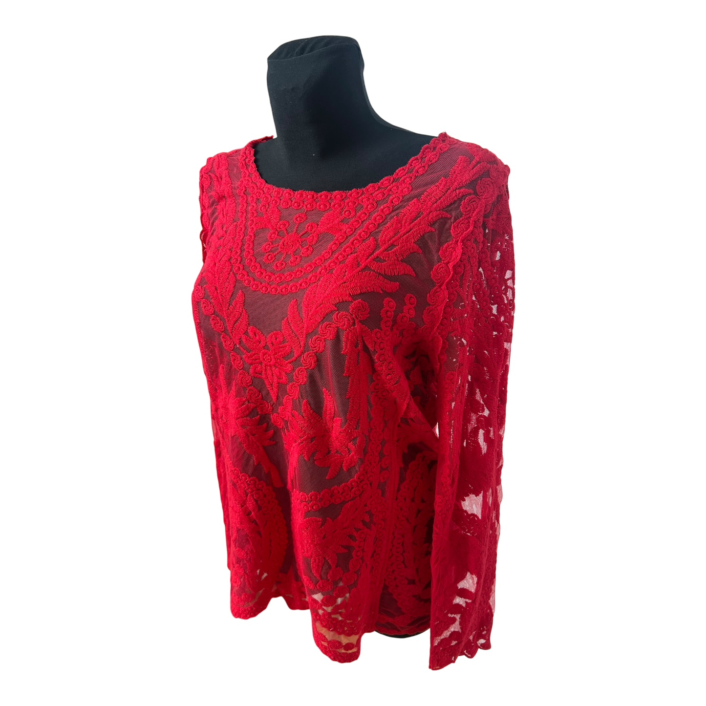 KNC Spitzenbluse Damen Gr 46 Rot Transparent Elegant Made in Germany