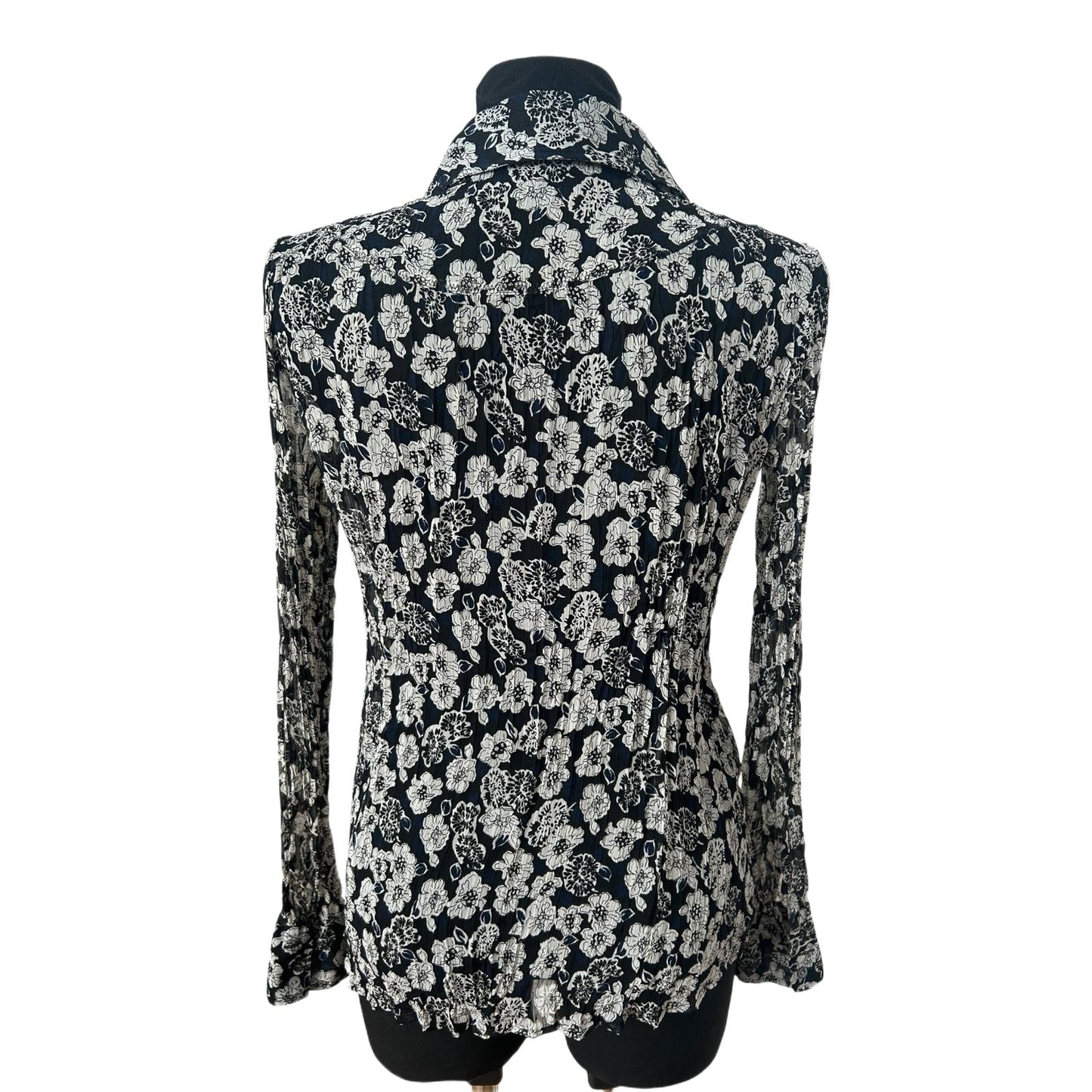 s.Oliver Bluse Damen Gr 42 Schwarz Weiss Blumen Crash Plissee
