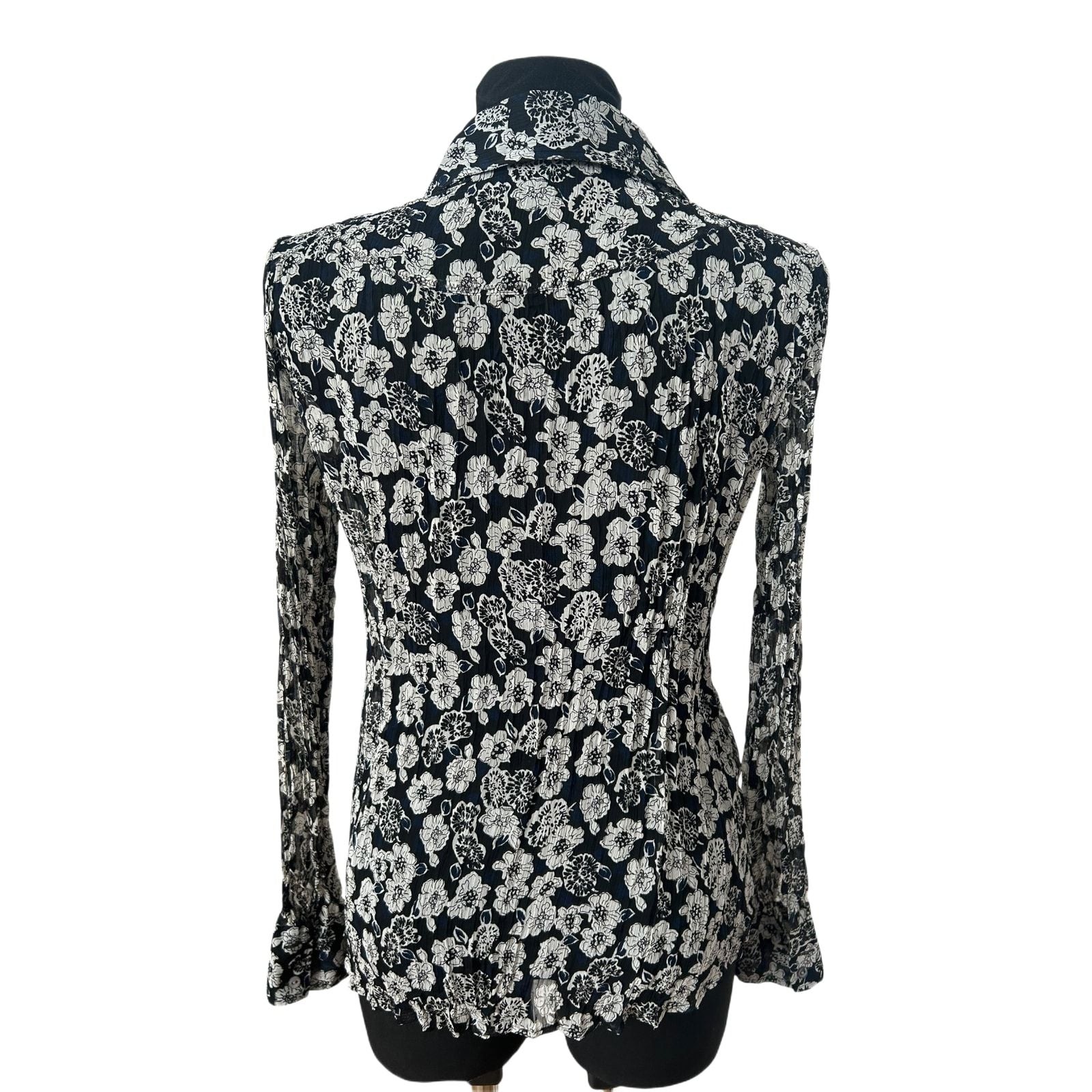 s.Oliver Bluse Damen Gr 42 Schwarz Weiss Blumen Crash Plissee