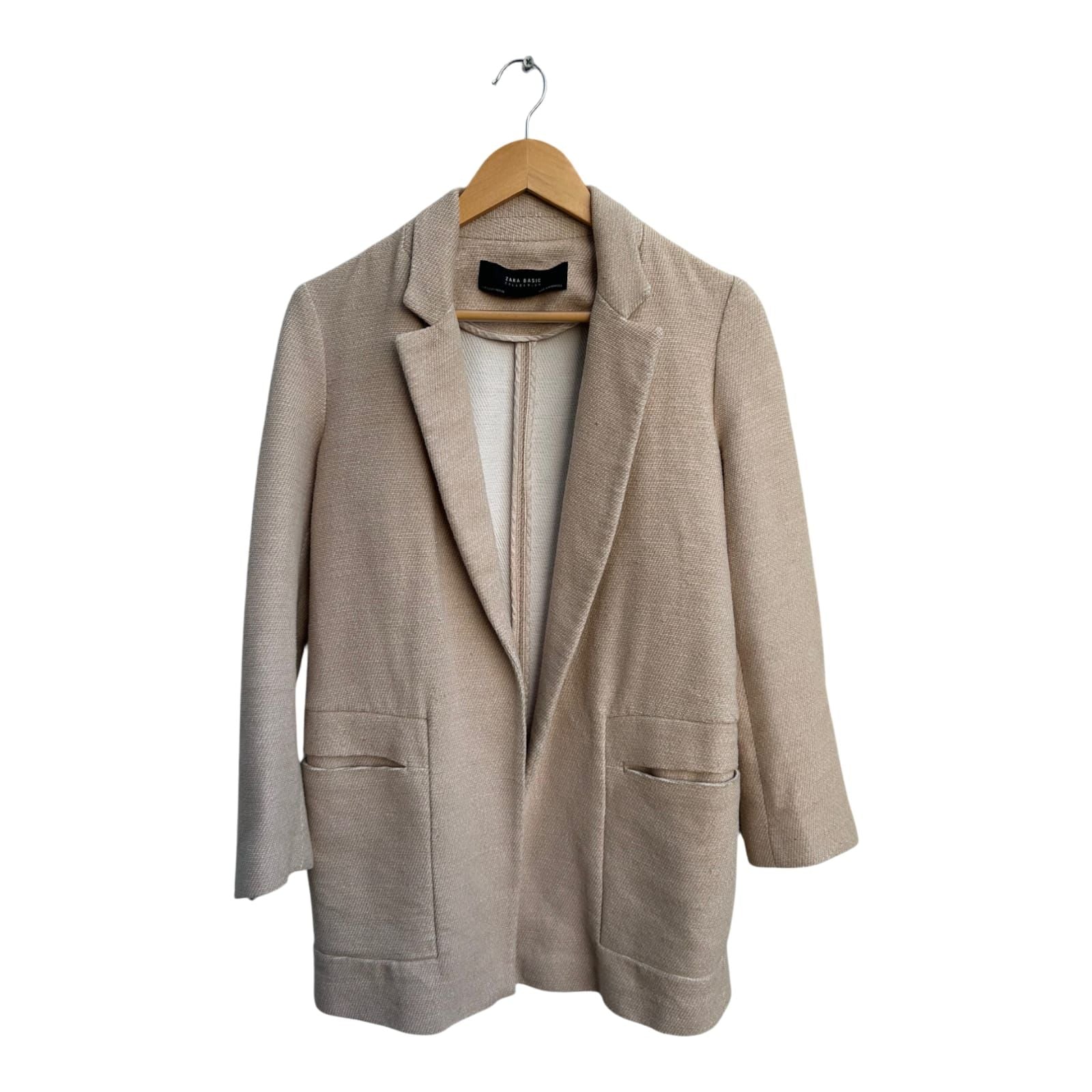 Zara Blazer Damen Gr S Beige Basic Collection Leinen Baumwolle Elegant Jacke Chic