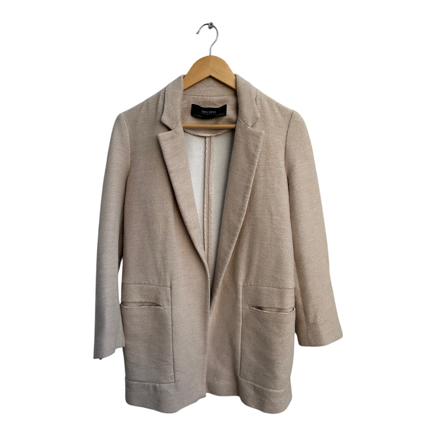Zara Blazer Damen Gr S Beige Basic Collection Leinen Baumwolle Elegant Jacke Chic
