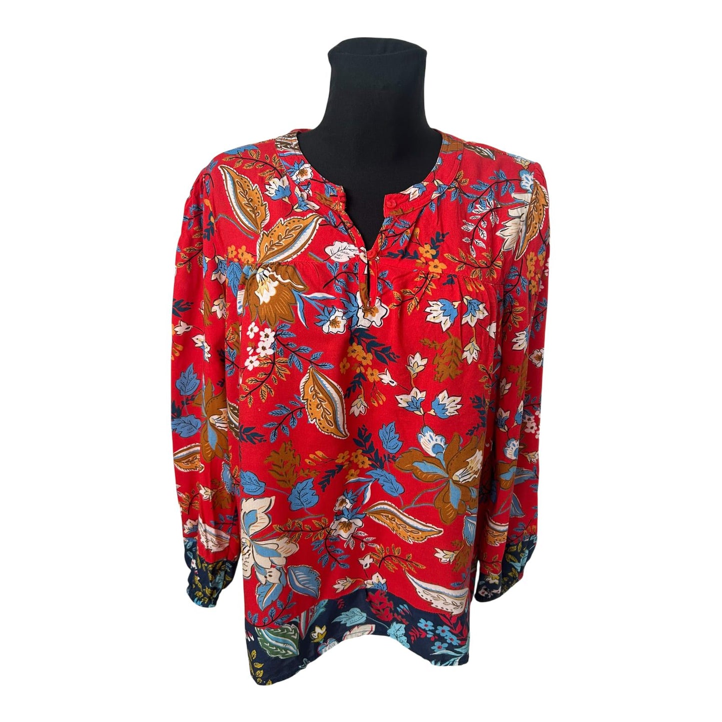 Heine Bluse Damen Rot Floral Langarm Gr 40 Locker Elegant Klassisch Vintage