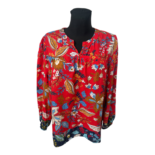 Heine Bluse Damen Rot Floral Langarm Gr 40 Locker Elegant Klassisch Vintage