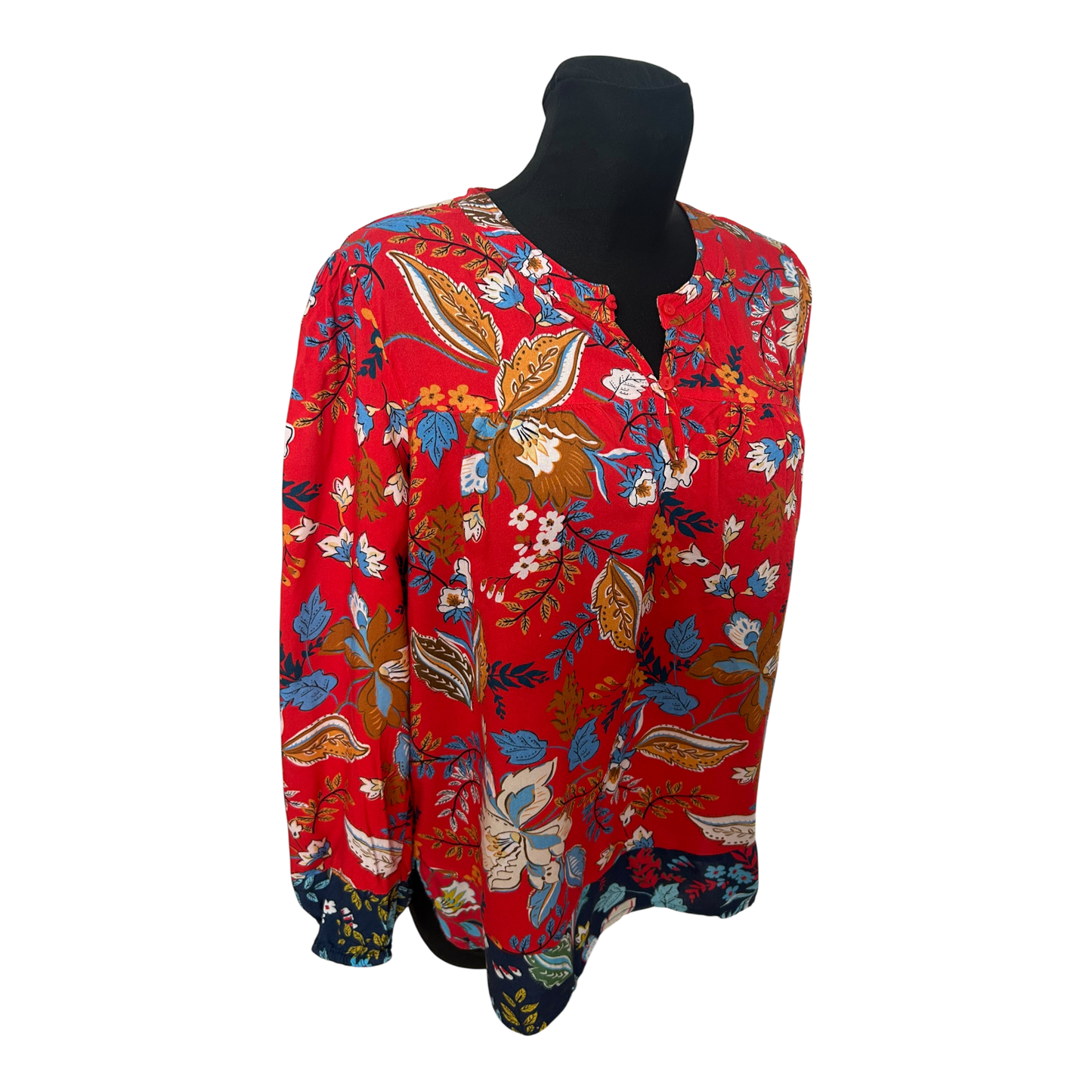 Heine Bluse Damen Rot Floral Langarm Gr 40 Locker Elegant Klassisch Vintage