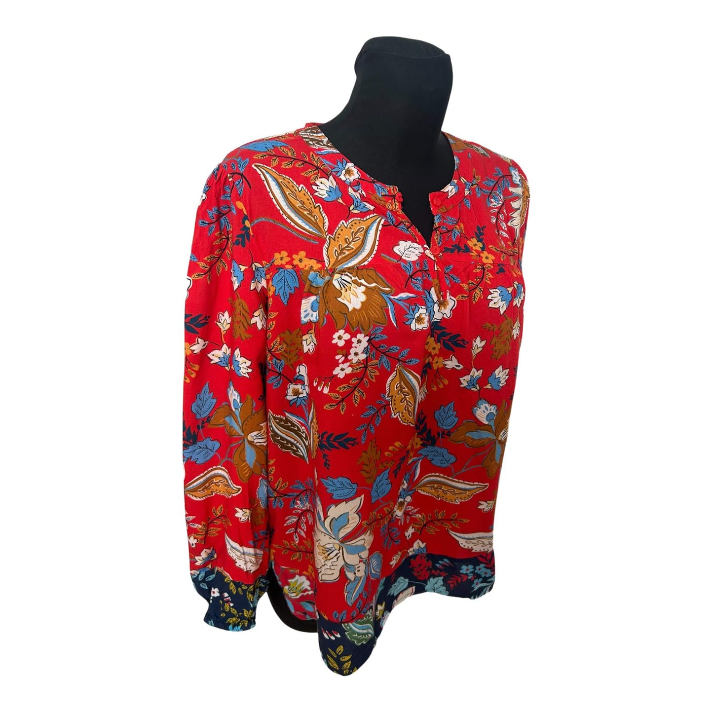 Heine Bluse Damen Rot Floral Langarm Gr 40 Locker Elegant Klassisch Vintage