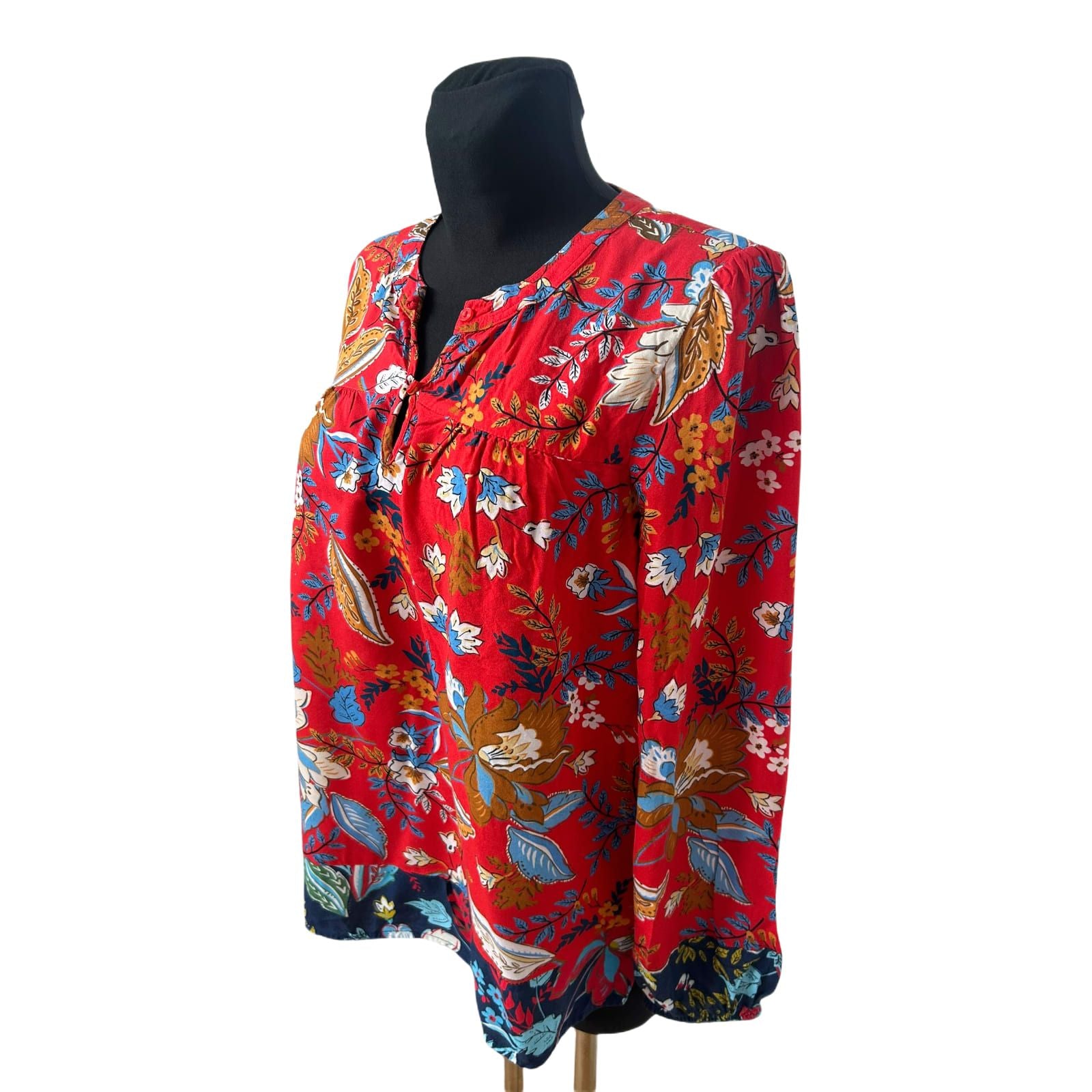 Heine Bluse Damen Rot Floral Langarm Gr 40 Locker Elegant Klassisch Vintage