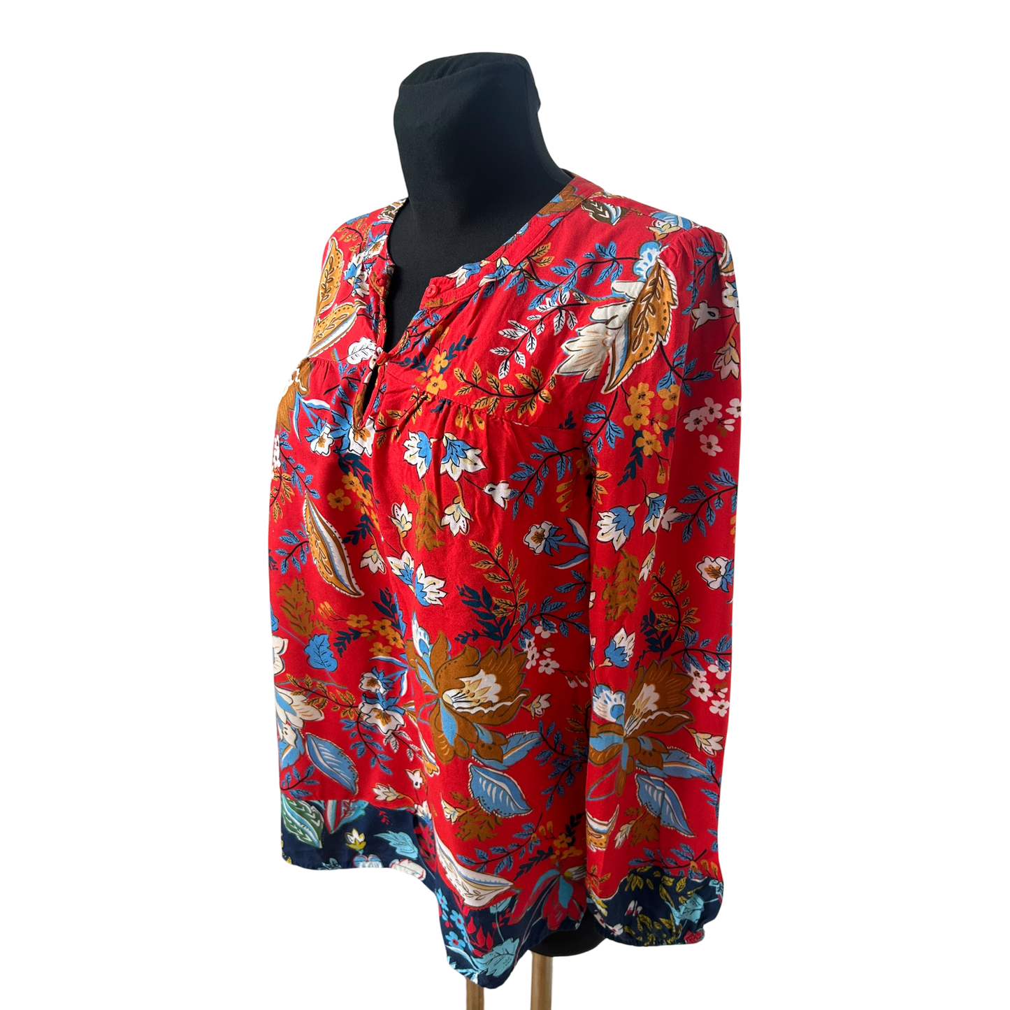 Heine Bluse Damen Rot Floral Langarm Gr 40 Locker Elegant Klassisch Vintage