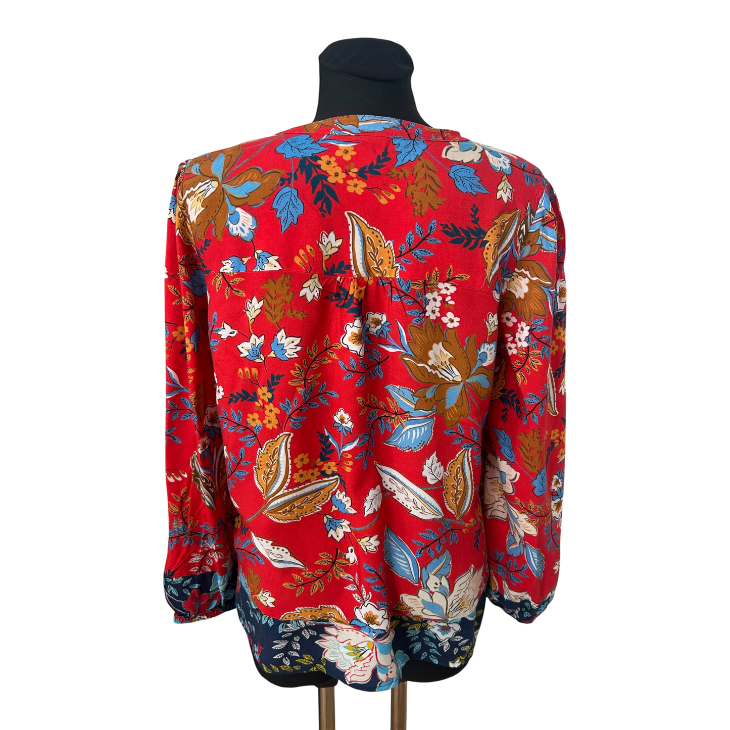 Heine Bluse Damen Rot Floral Langarm Gr 40 Locker Elegant Klassisch Vintage