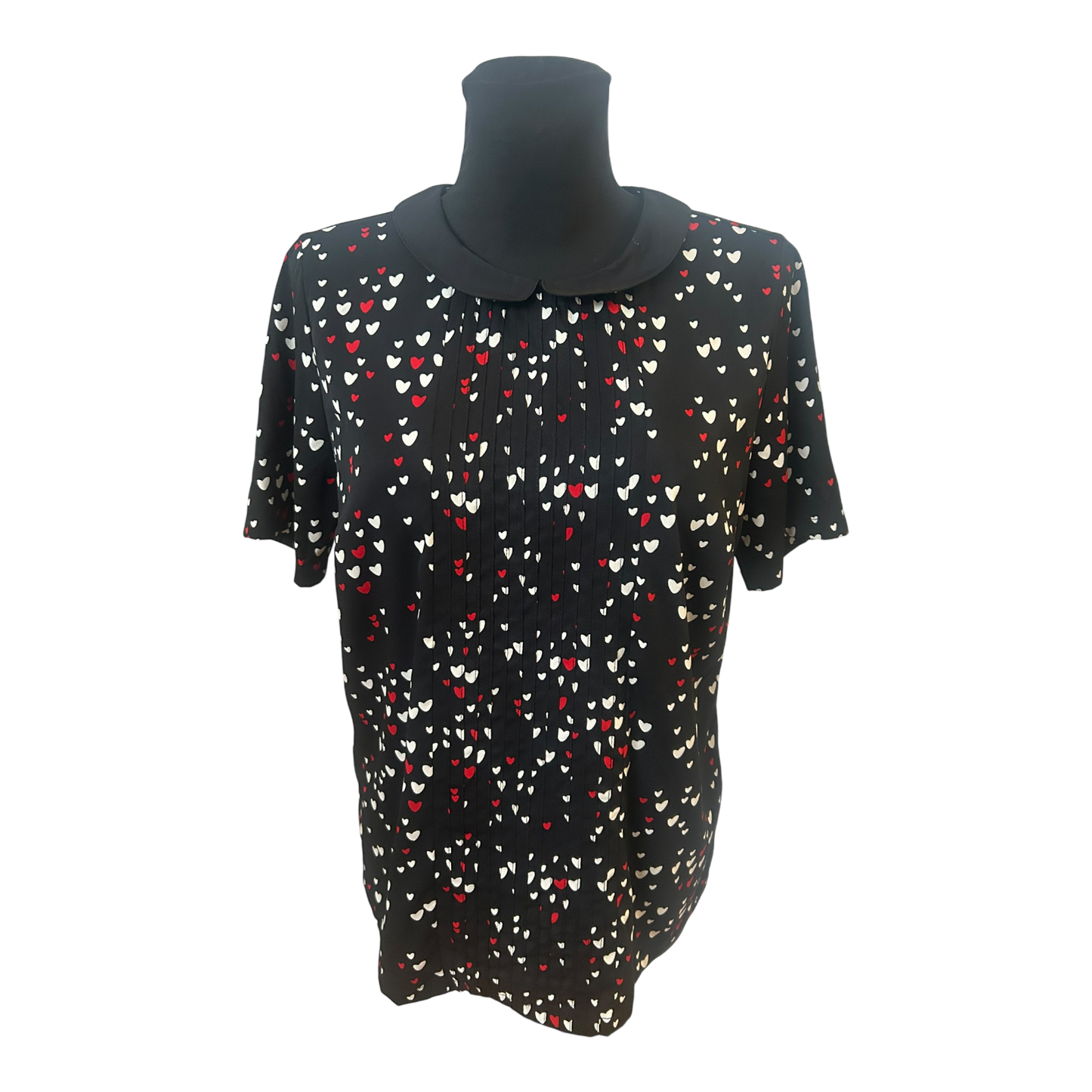 Laura Kent Bluse Damen Gr 42 Schwarz Herzen Kurzarm Polyester Elegant