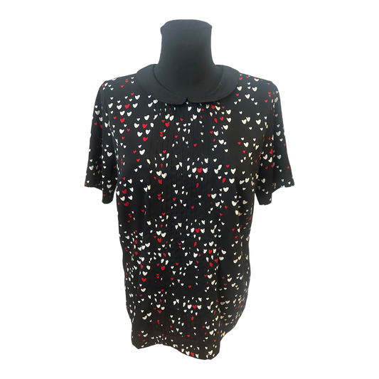 Laura Kent Bluse Damen Gr 42 Schwarz Herzen Kurzarm Polyester Elegant