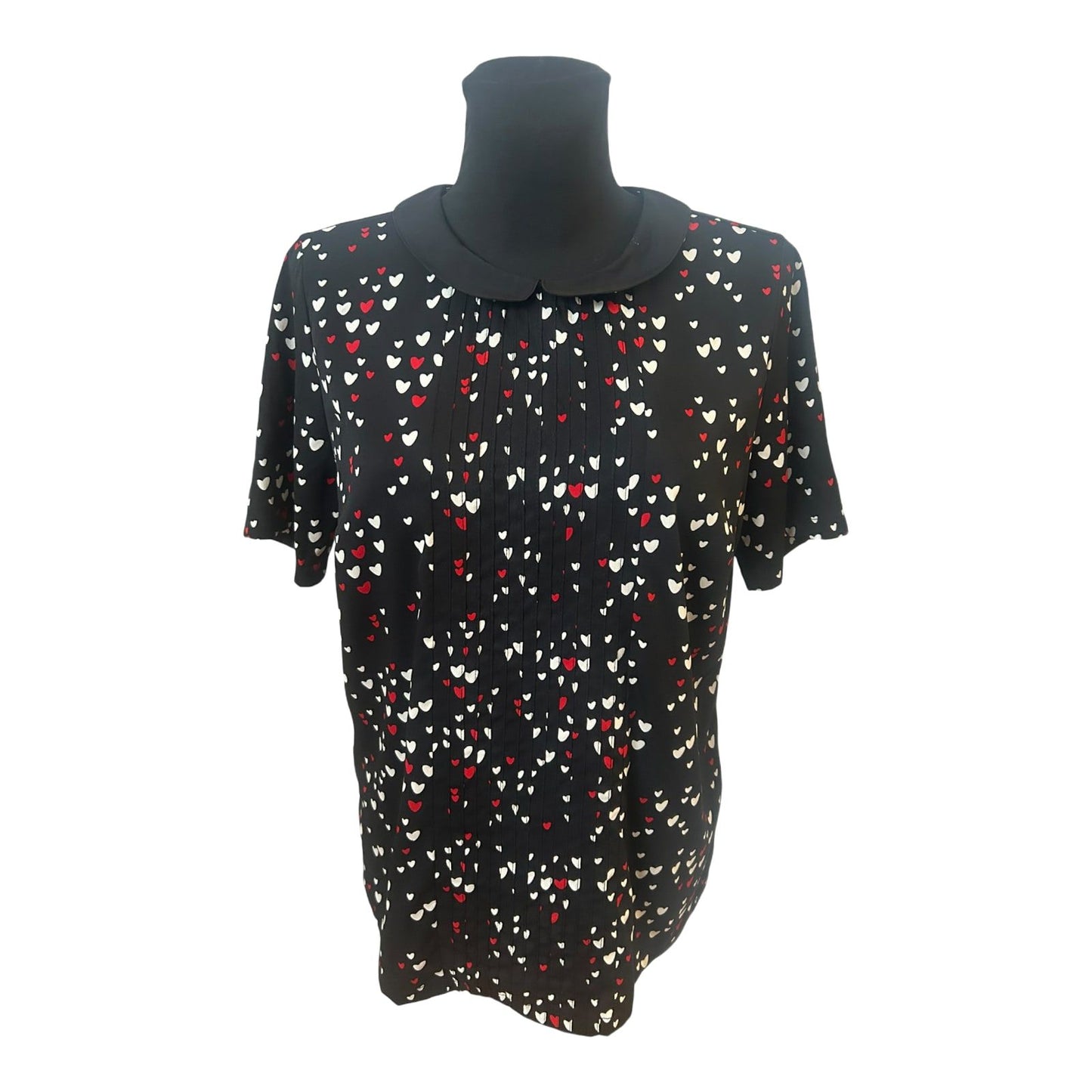 Laura Kent Bluse Damen Gr 42 Schwarz Herzen Kurzarm Polyester Elegant