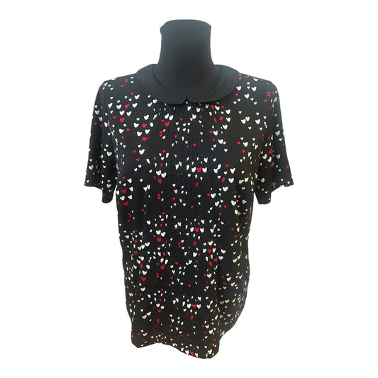 Laura Kent Bluse Damen Gr 42 Schwarz Herzen Kurzarm Polyester Elegant