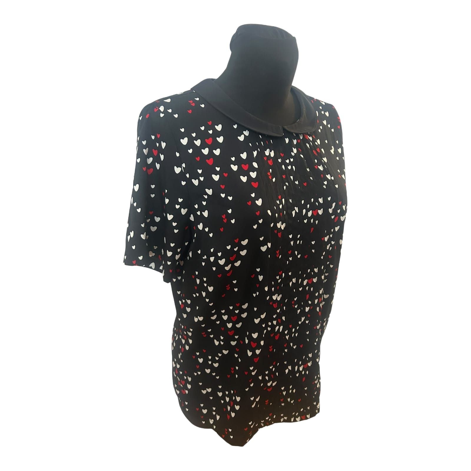 Laura Kent Bluse Damen Gr 42 Schwarz Herzen Kurzarm Polyester Elegant