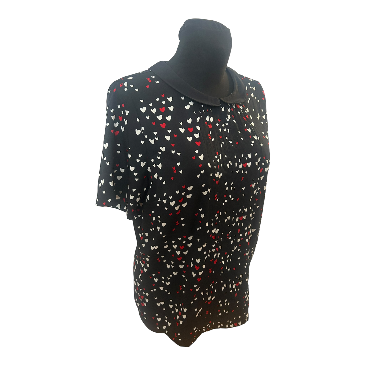 Laura Kent Bluse Damen Gr 42 Schwarz Herzen Kurzarm Polyester Elegant