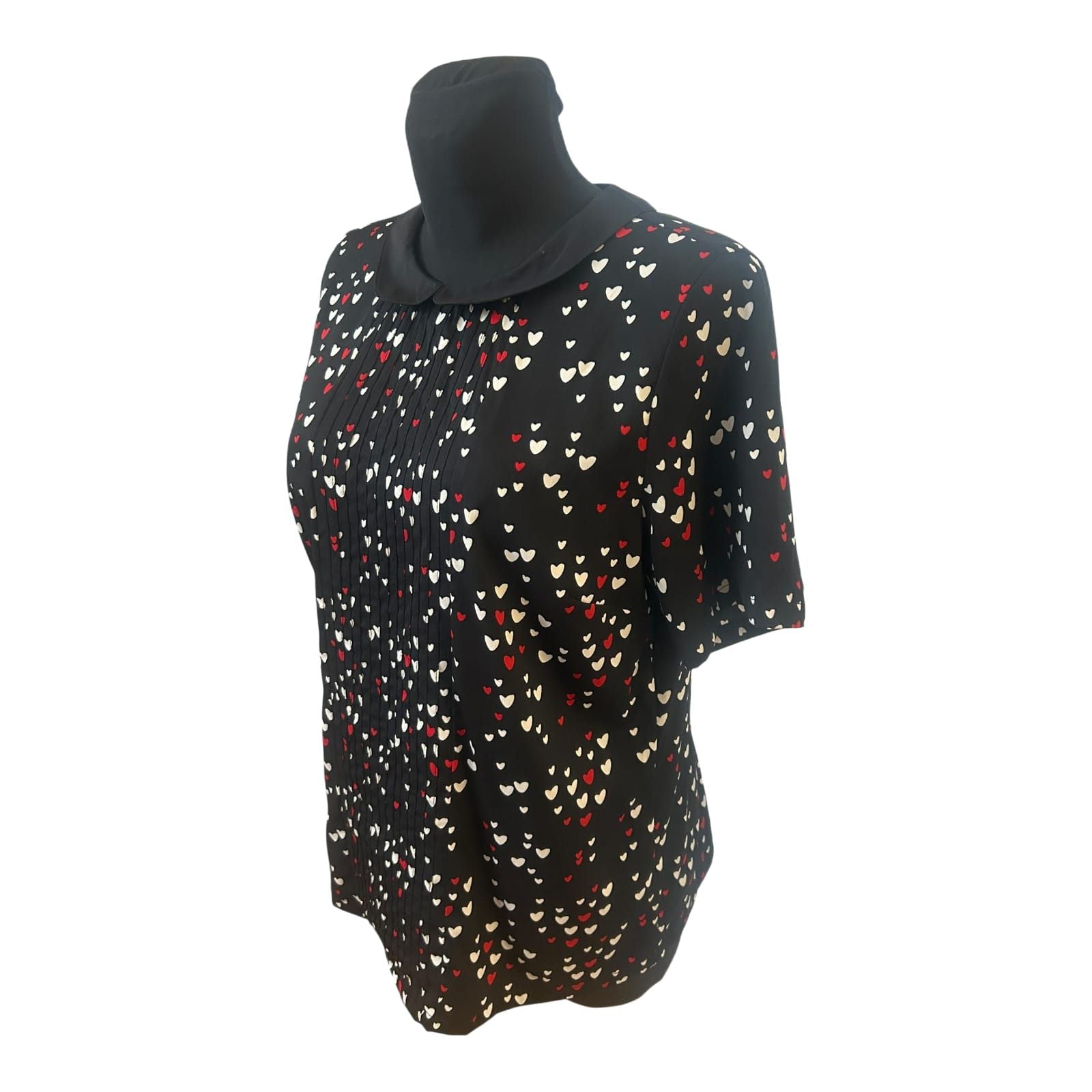 Laura Kent Bluse Damen Gr 42 Schwarz Herzen Kurzarm Polyester Elegant