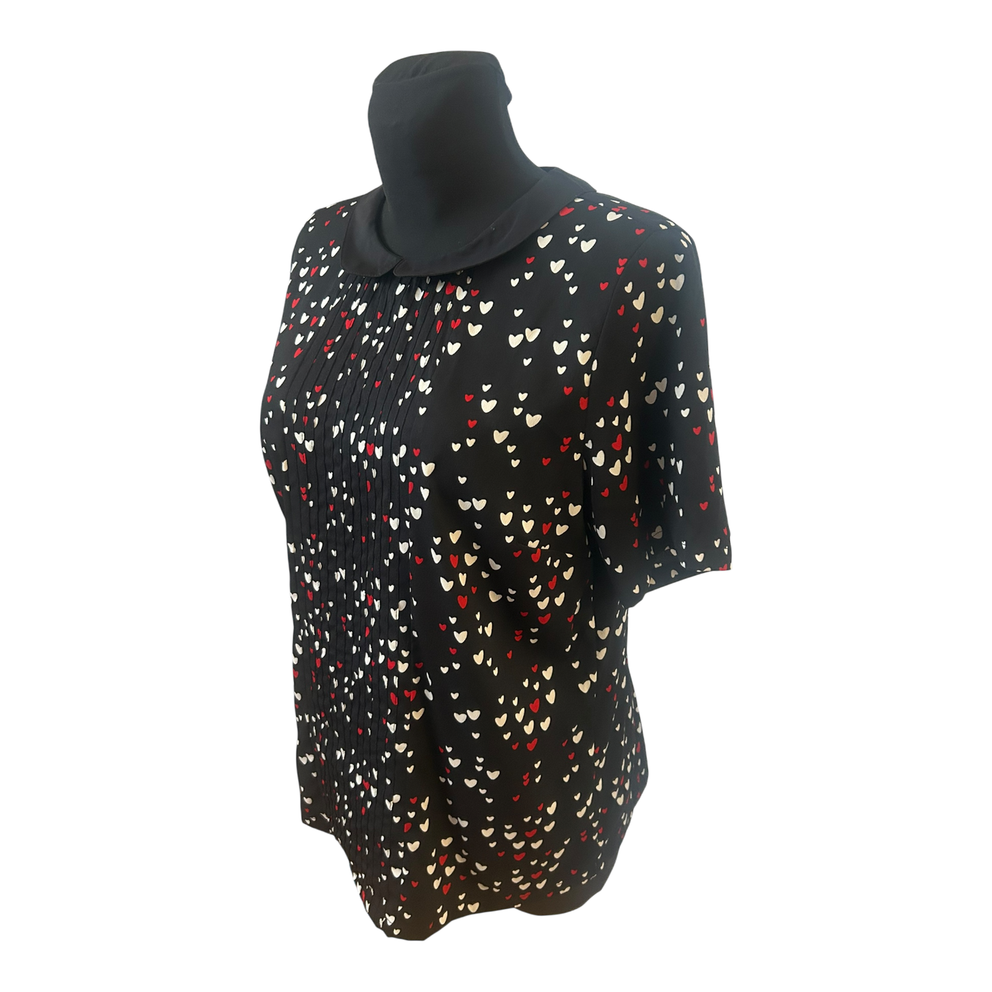 Laura Kent Bluse Damen Gr 42 Schwarz Herzen Kurzarm Polyester Elegant