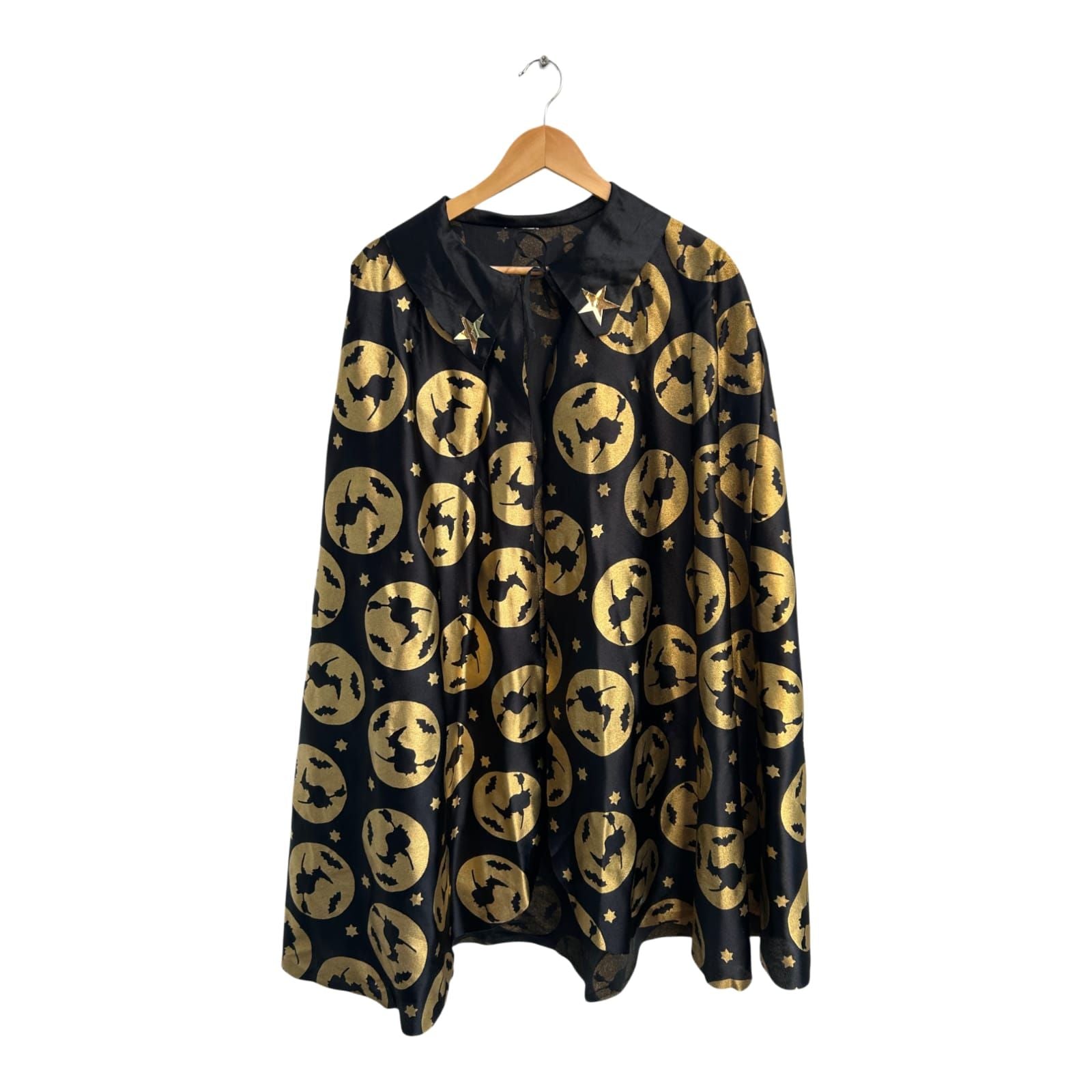 Hexen Kostüm Damen M Kleid Umhang Schwarz Gold 2 Teilig Karneval Halloween 3/4 Arm