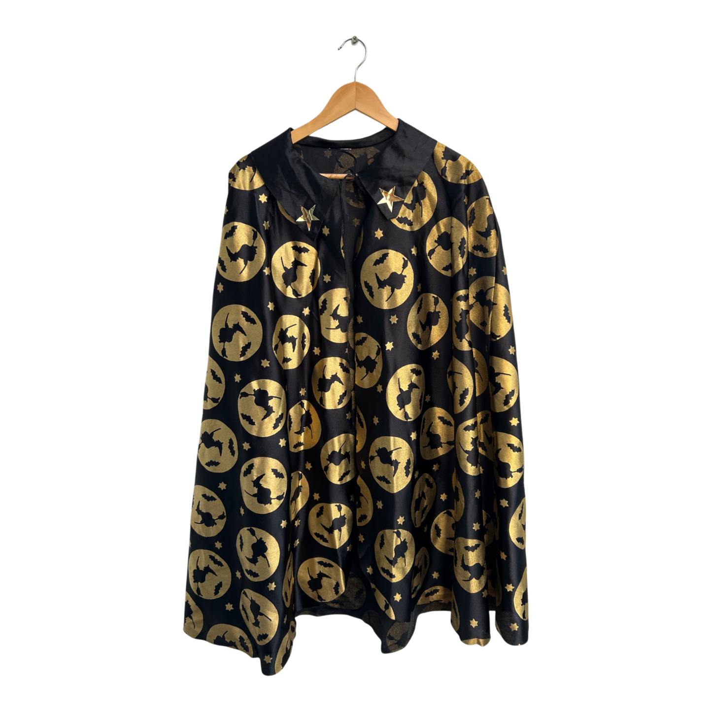 Hexen Kostüm Damen M Kleid Umhang Schwarz Gold 2 Teilig Karneval Halloween 3/4 Arm