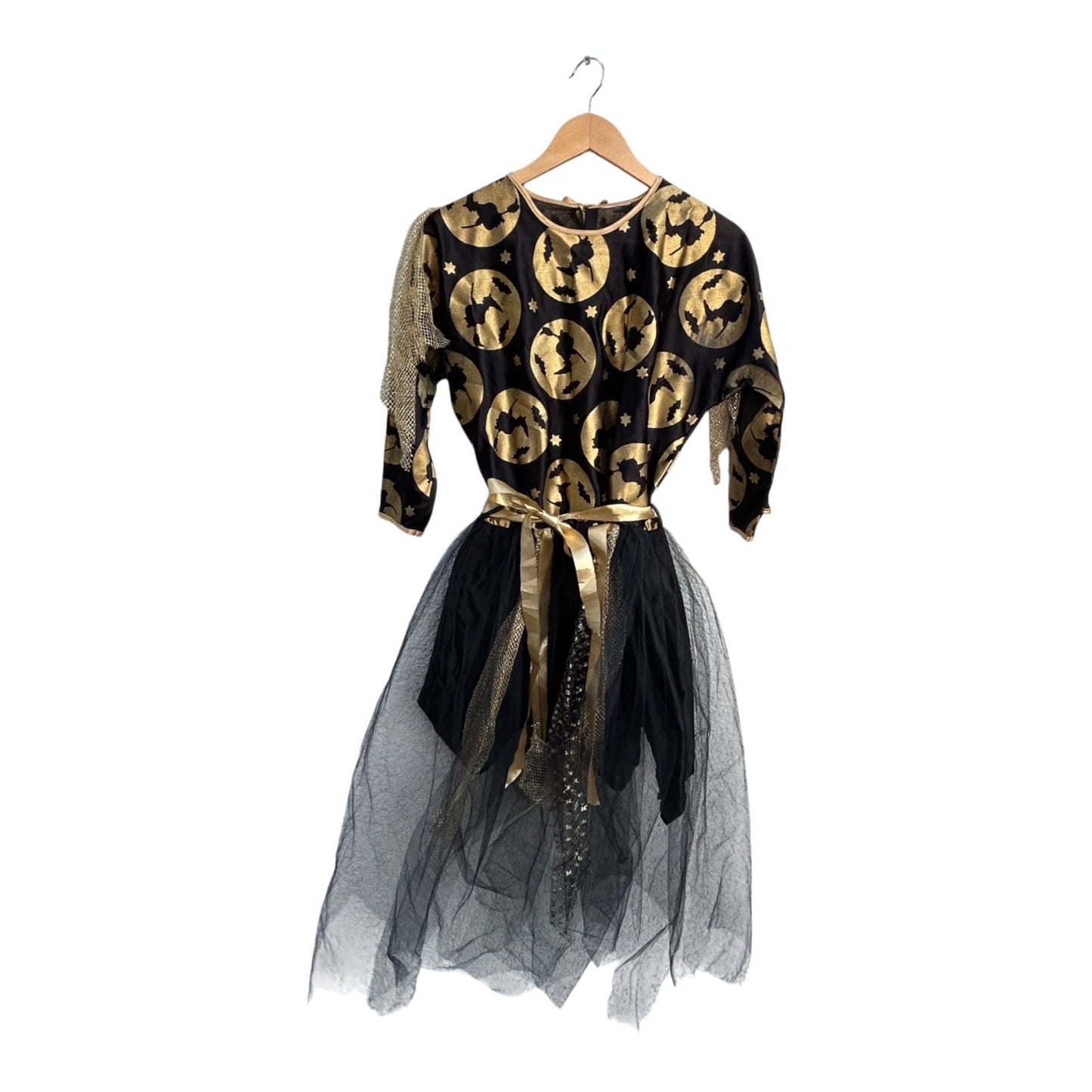 Hexen Kostüm Damen M Kleid Umhang Schwarz Gold 2 Teilig Karneval Halloween 3/4 Arm