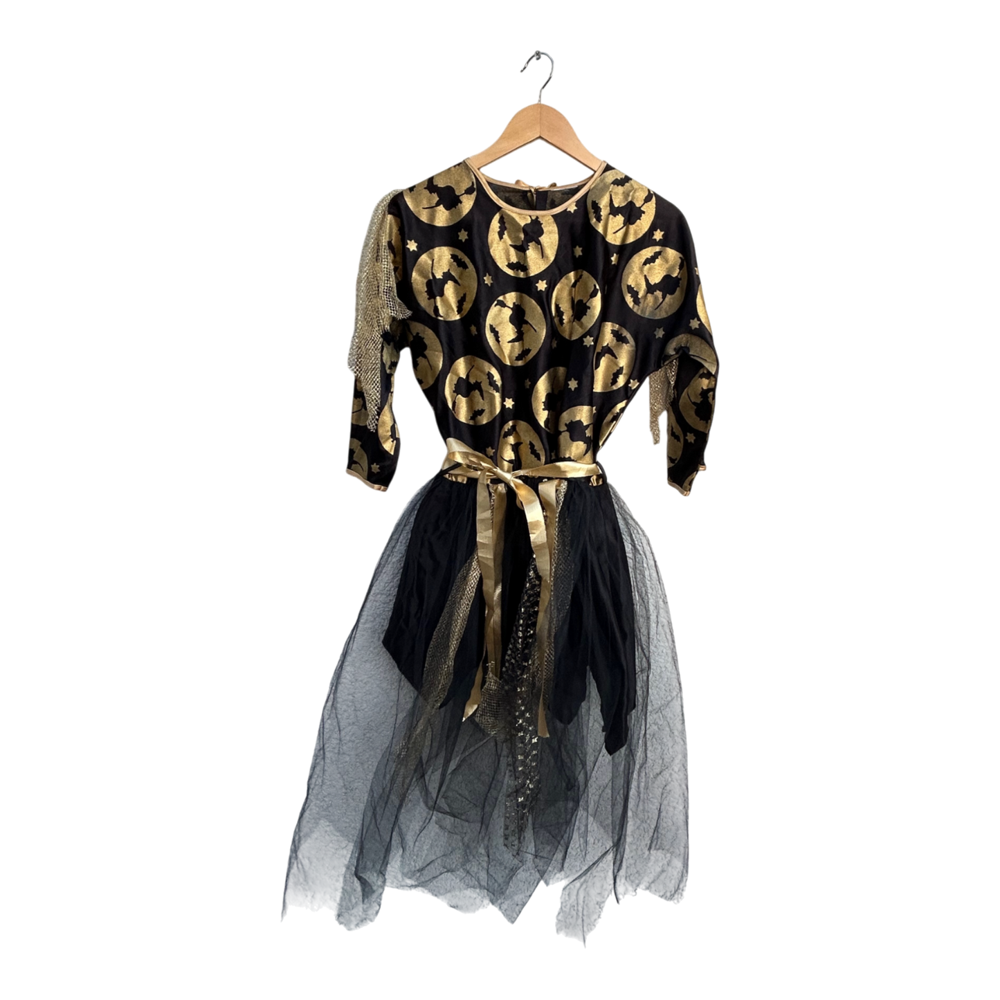 Hexen Kostüm Damen M Kleid Umhang Schwarz Gold 2 Teilig Karneval Halloween 3/4 Arm