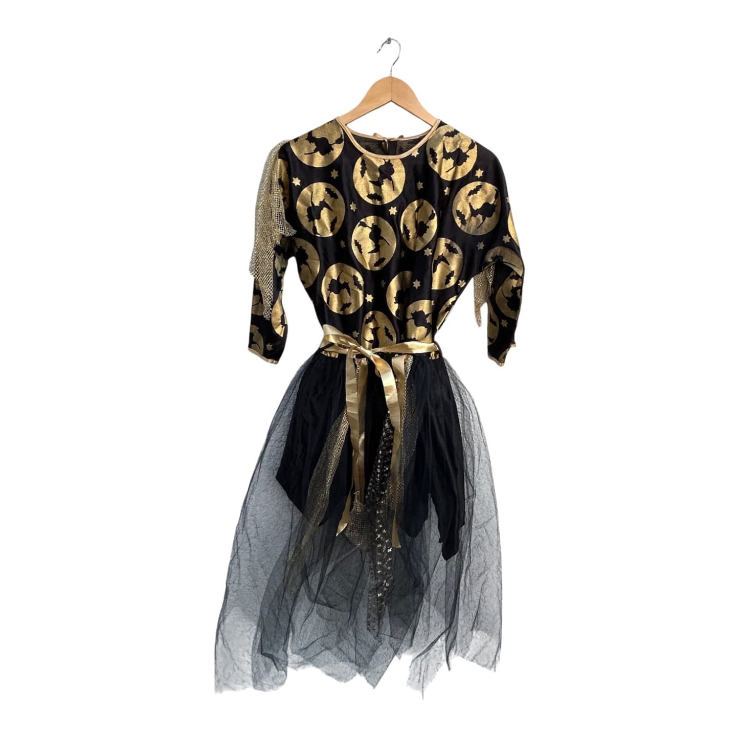 Hexen Kostüm Damen M Kleid Umhang Schwarz Gold 2 Teilig Karneval Halloween 3/4 Arm