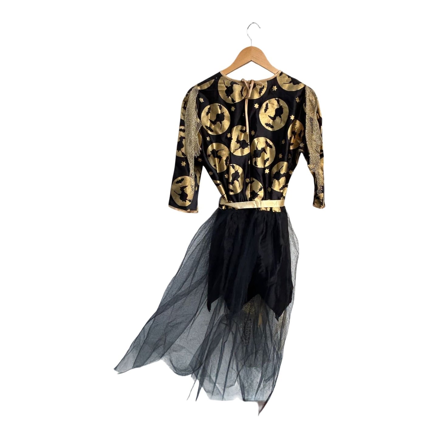 Hexen Kostüm Damen M Kleid Umhang Schwarz Gold 2 Teilig Karneval Halloween 3/4 Arm