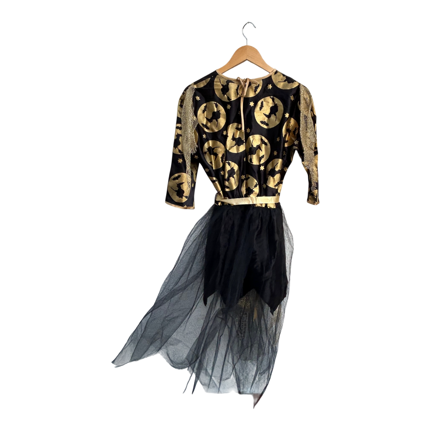 Hexen Kostüm Damen M Kleid Umhang Schwarz Gold 2 Teilig Karneval Halloween 3/4 Arm