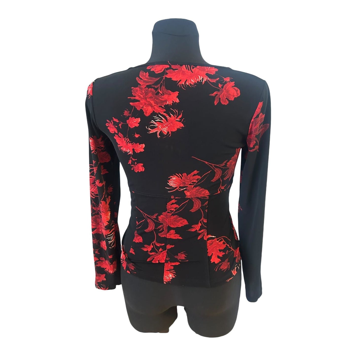 Hallhuber Trend Bluse Damen Gr S Schwarz Rot Blumen Schnürung Elegant