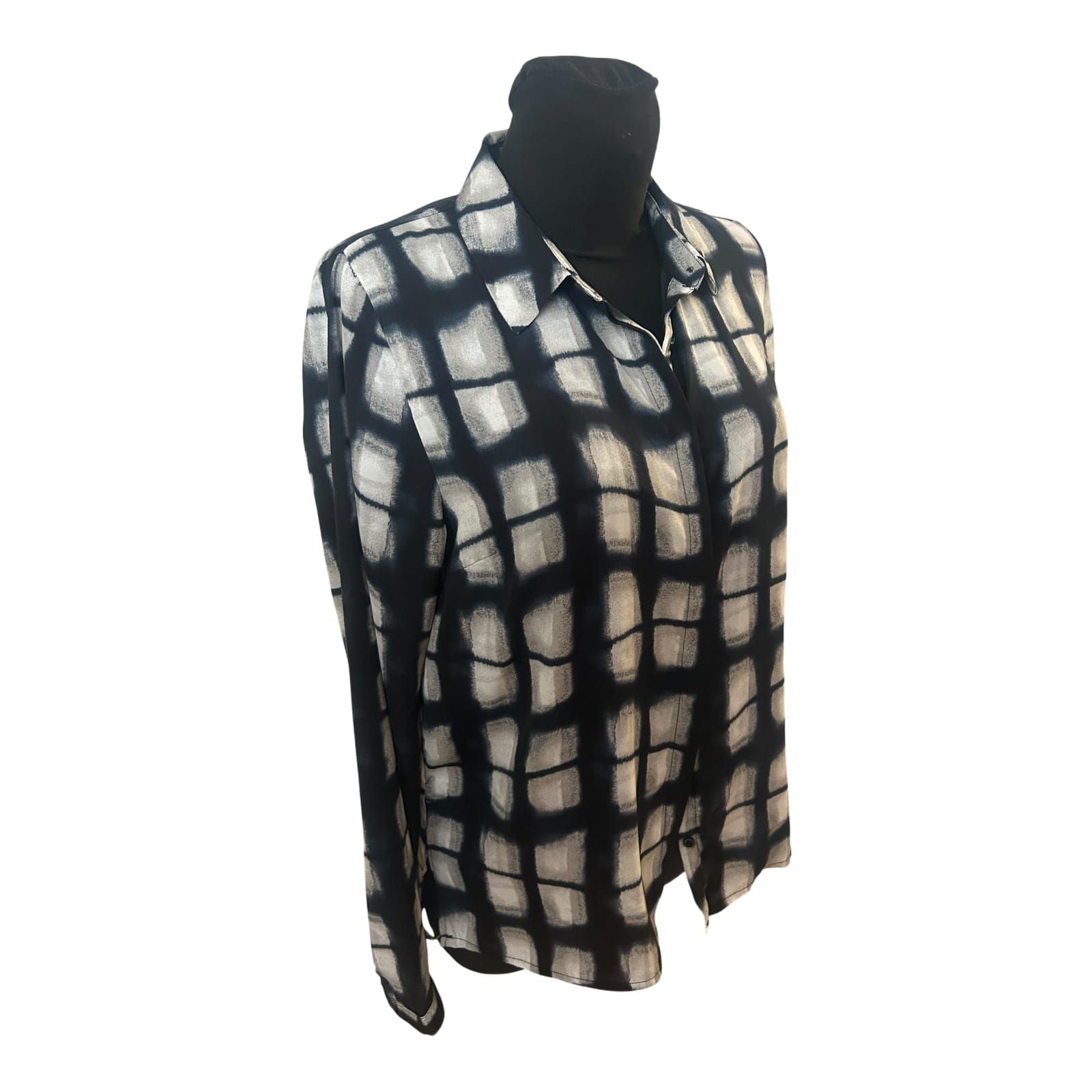 Broadway New York Bluse Damen Gr M Dunkelblau Weiss Muster Langarm