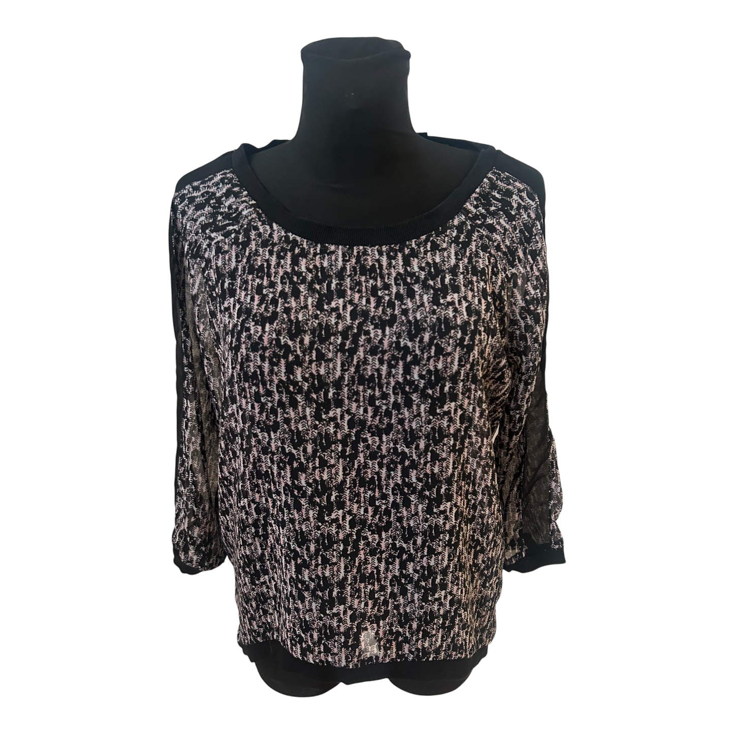 Gina Damen Bluse Transparent Schwarz Rosa Muster Gr 40 Modern Elegant