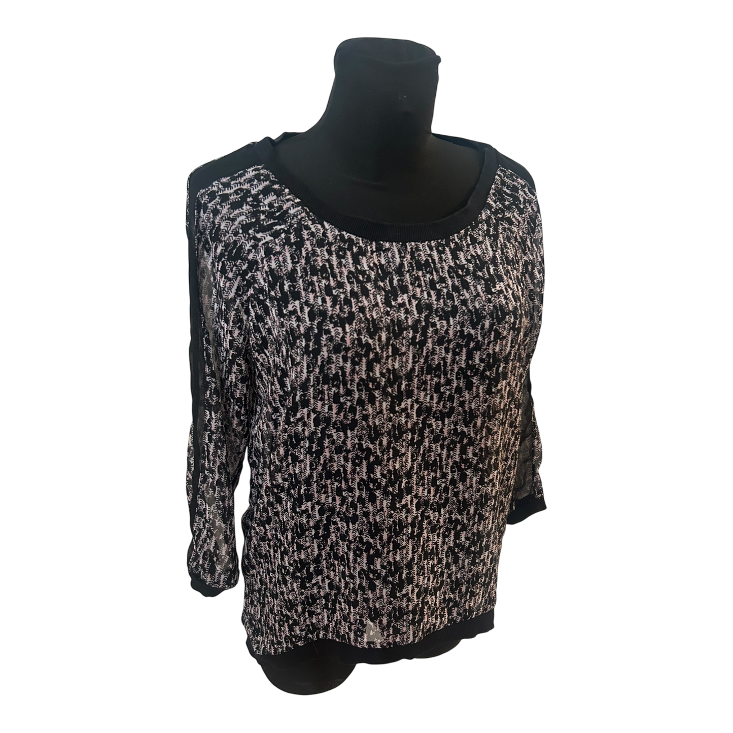 Gina Damen Bluse Transparent Schwarz Rosa Muster Gr 40 Modern Elegant