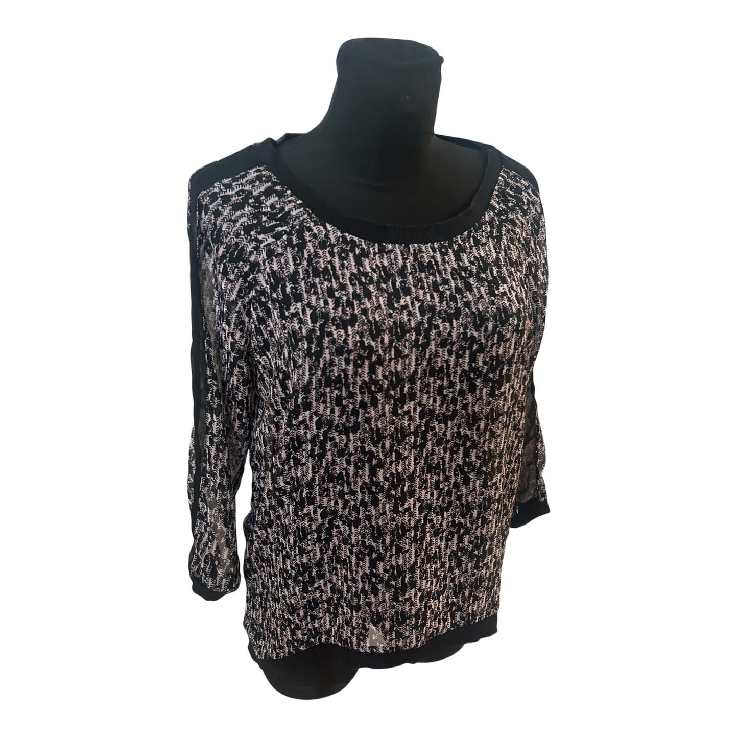Gina Damen Bluse Transparent Schwarz Rosa Muster Gr 40 Modern Elegant
