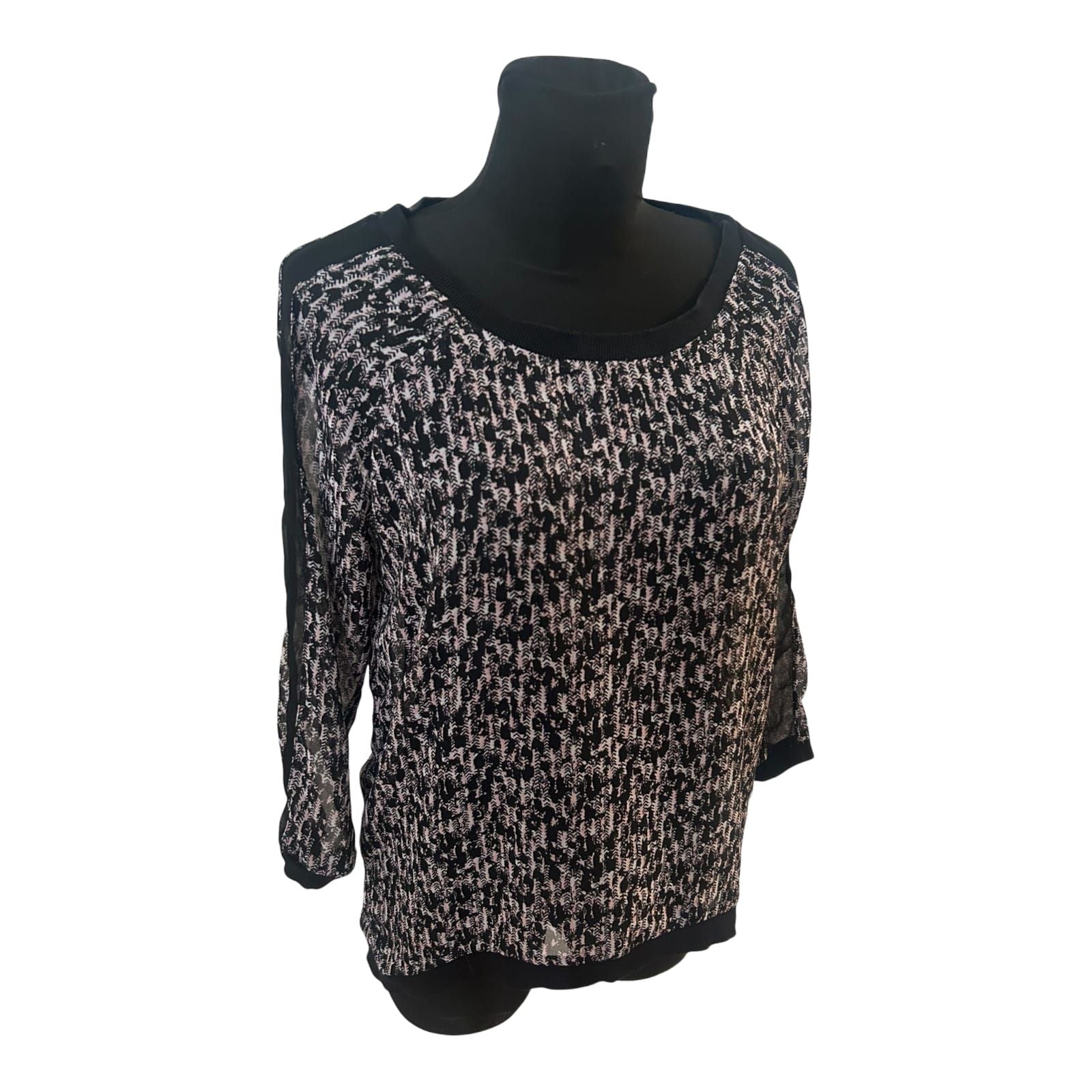 Gina Damen Bluse Transparent Schwarz Rosa Muster Gr 40 Modern Elegant