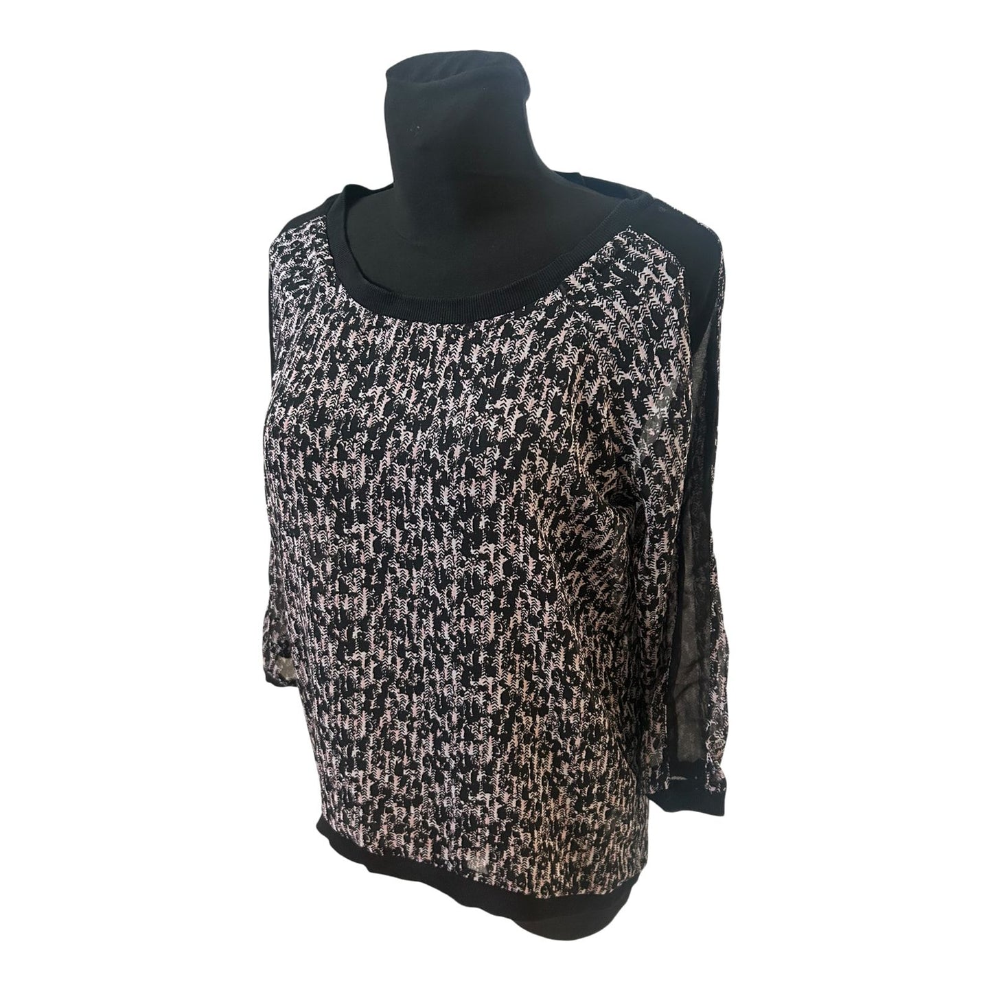 Gina Damen Bluse Transparent Schwarz Rosa Muster Gr 40 Modern Elegant