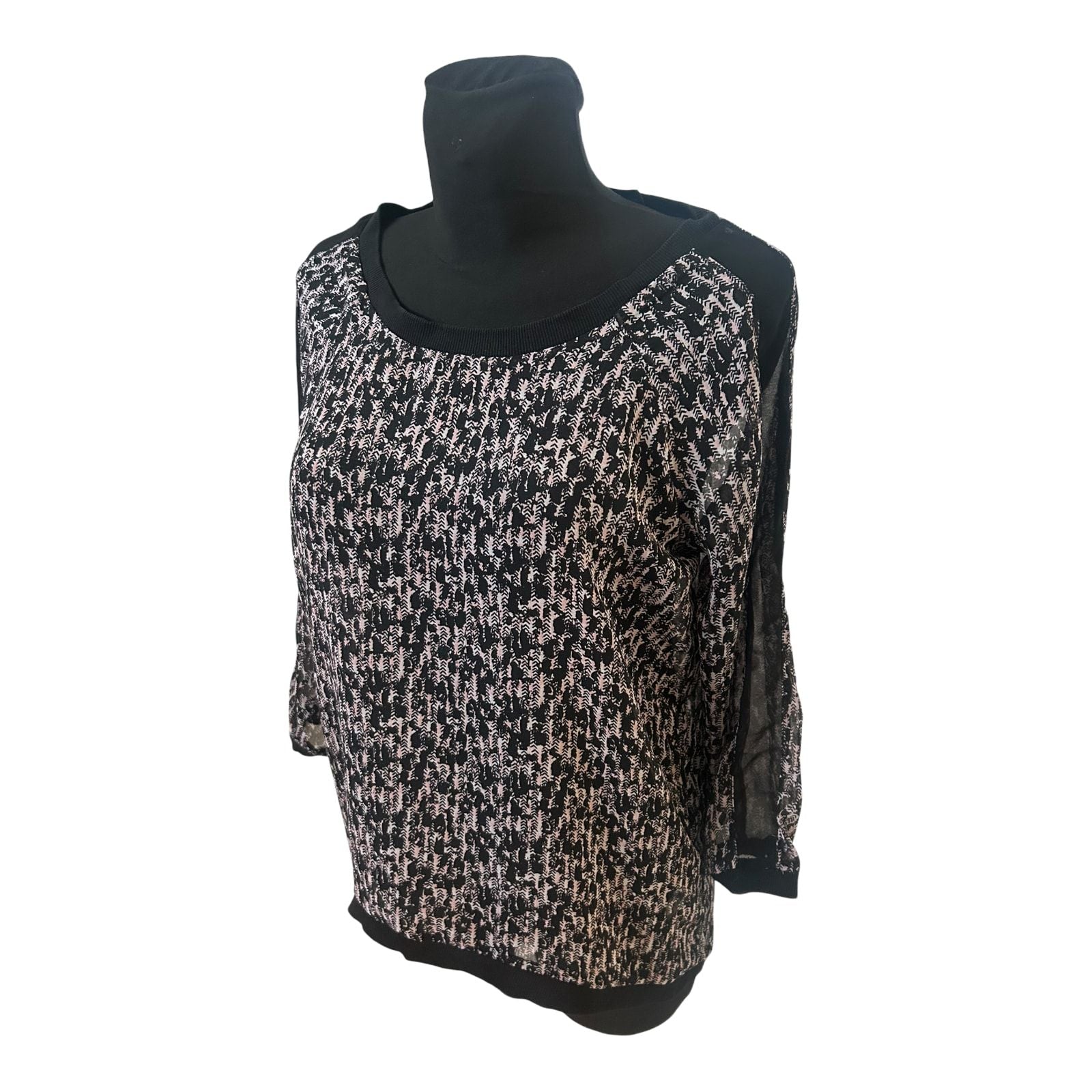 Gina Damen Bluse Transparent Schwarz Rosa Muster Gr 40 Modern Elegant