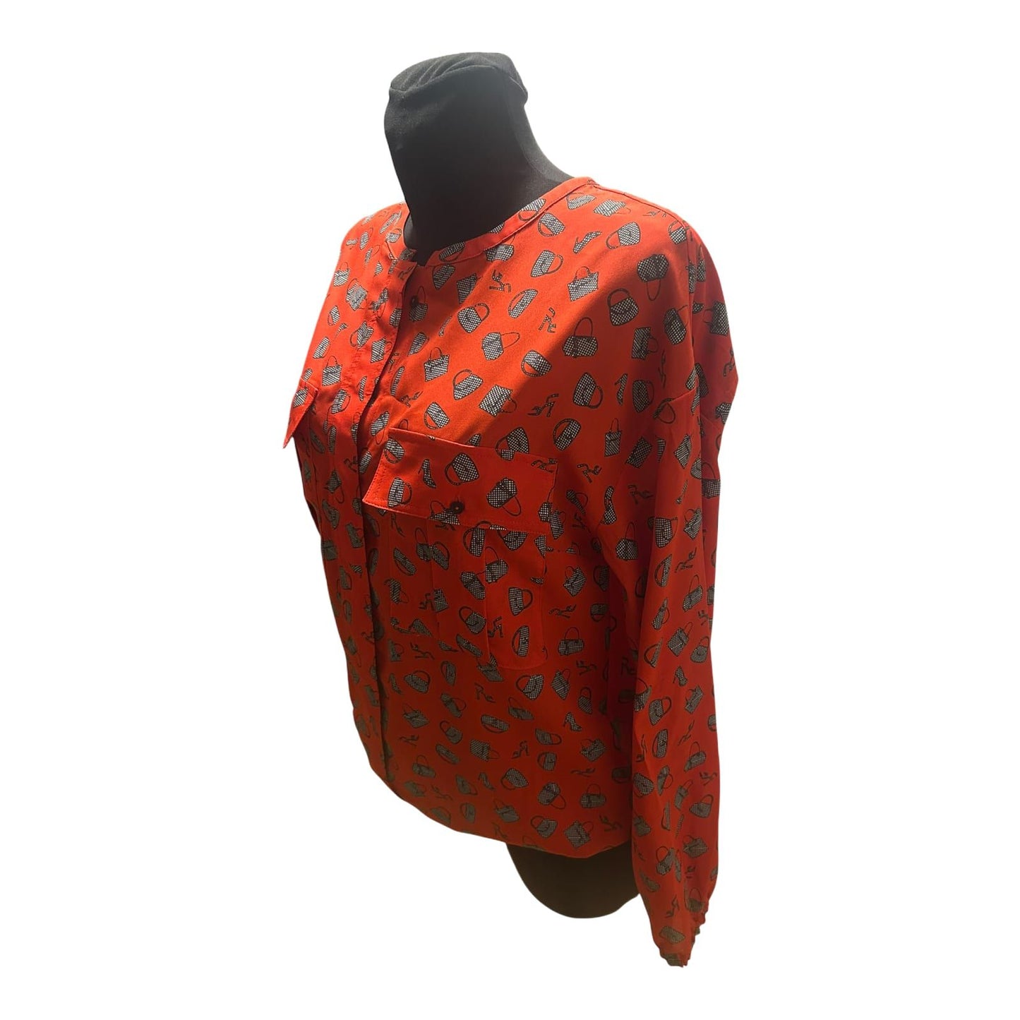 Damen Bluse Rot Schwarz Muster Langarm Gummizug Locker Elegant Chic Style