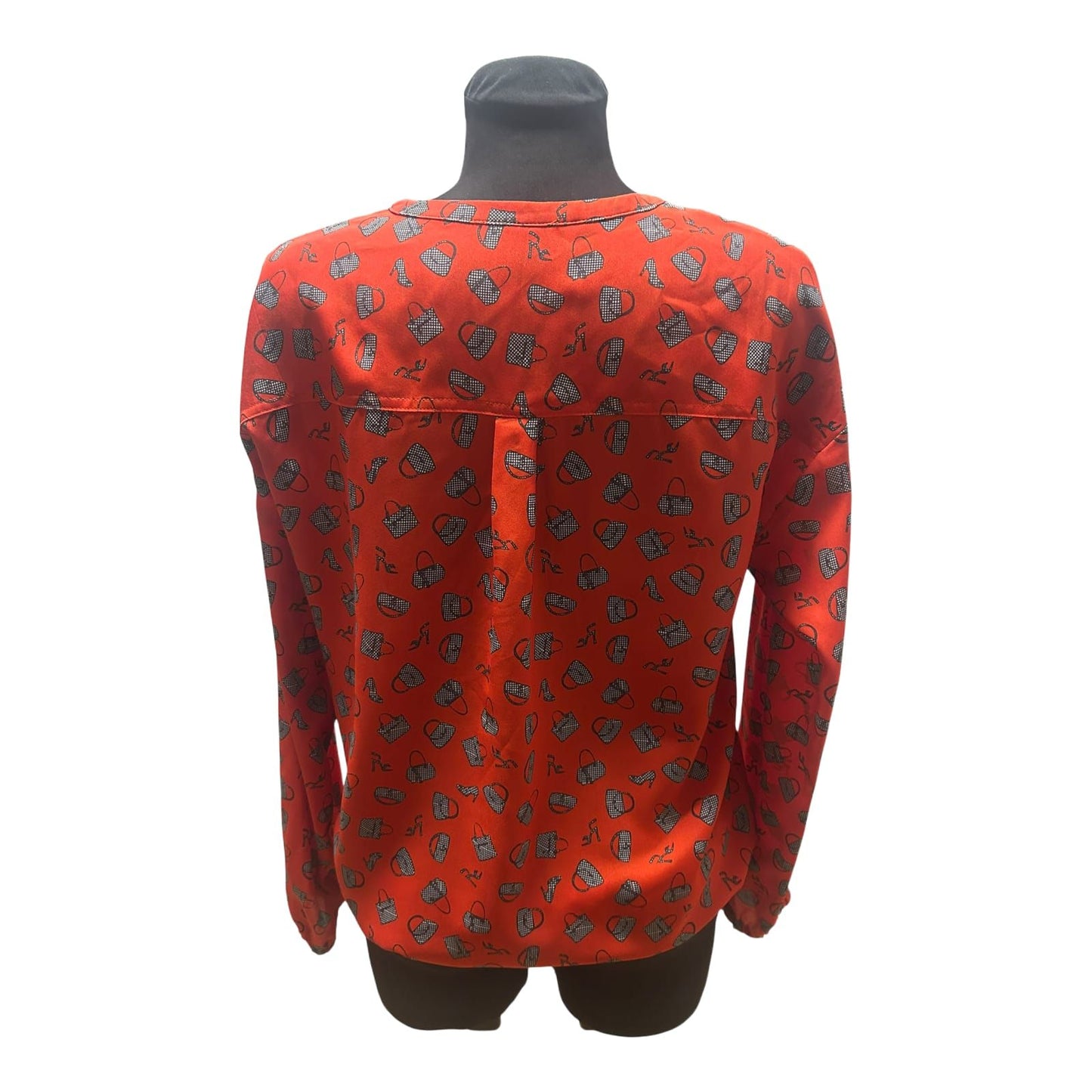 Damen Bluse Rot Schwarz Muster Langarm Gummizug Locker Elegant Chic Style