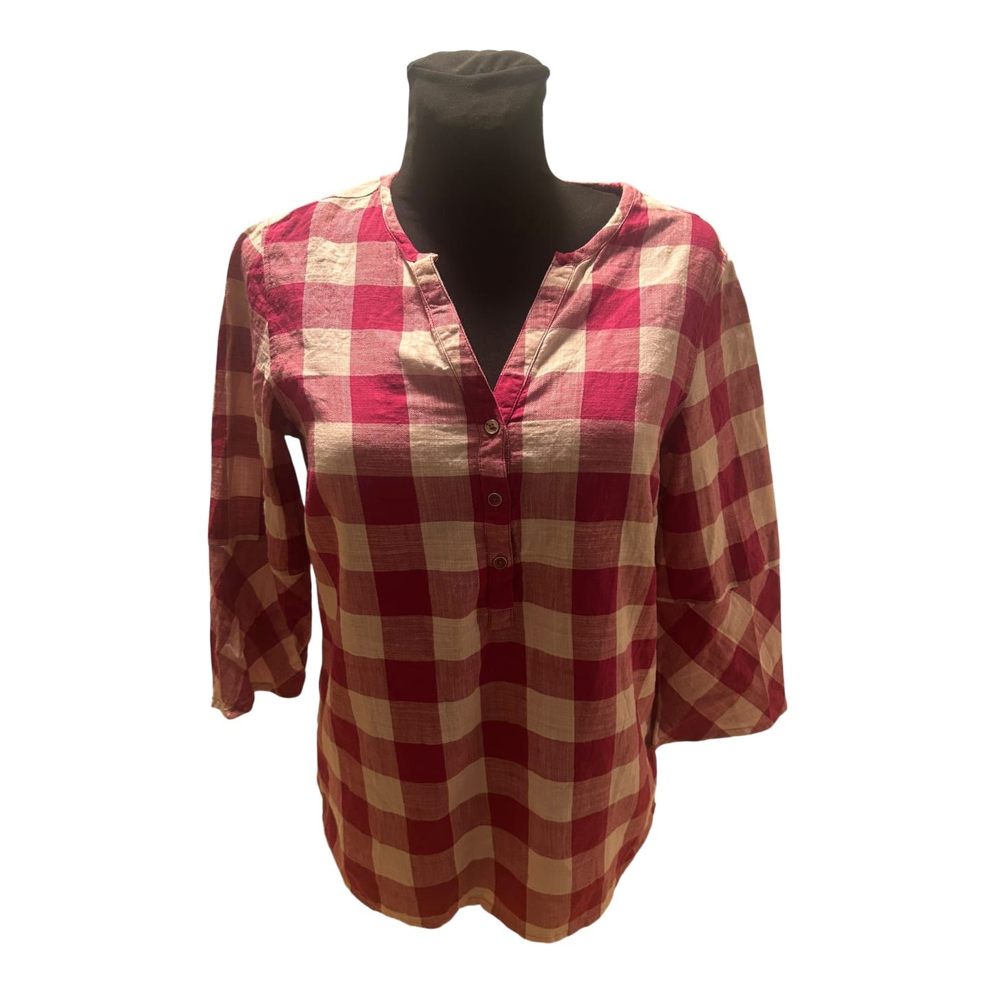 Cecil Bluse Damen Gr S Pink Weiss Kariert Baumwolle Dreiviertelarm