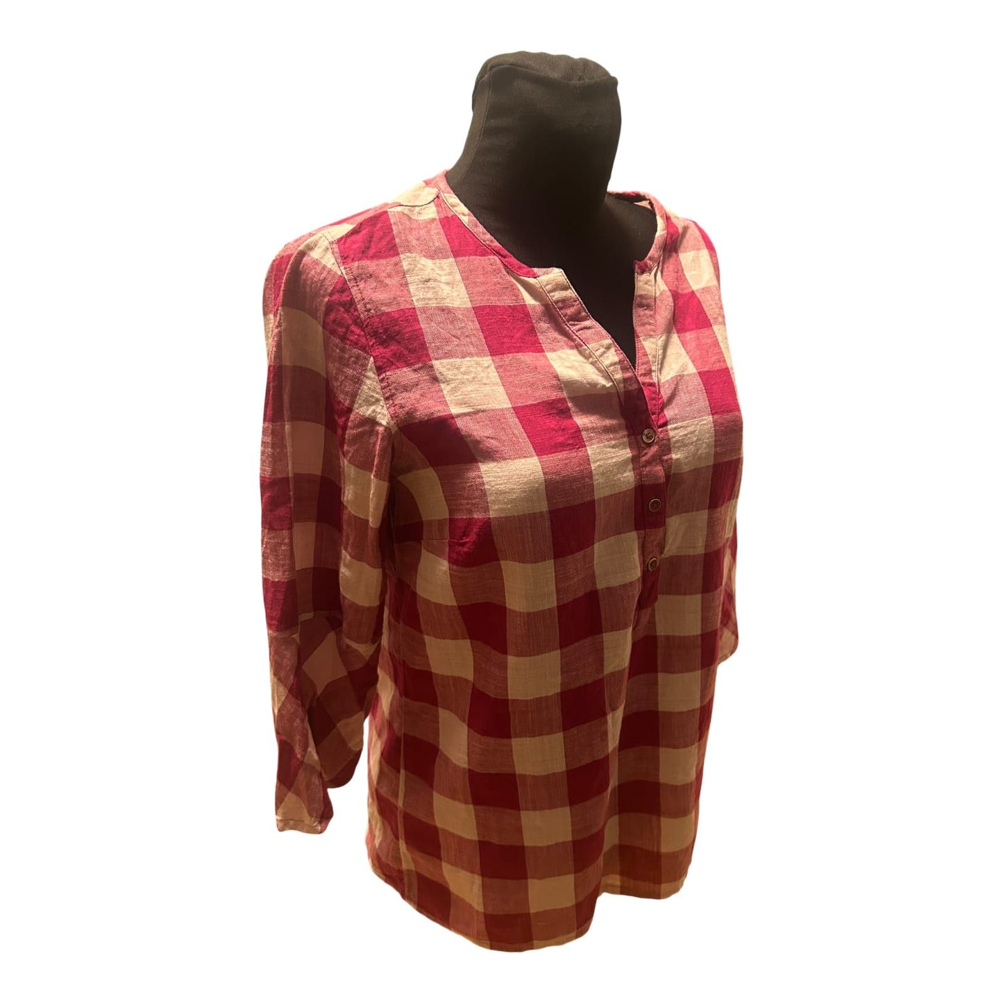 Cecil Bluse Damen Gr S Pink Weiss Kariert Baumwolle Dreiviertelarm