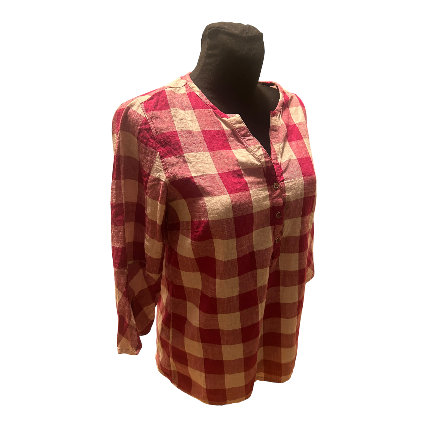 Cecil Bluse Damen Gr S Pink Weiss Kariert Baumwolle Dreiviertelarm