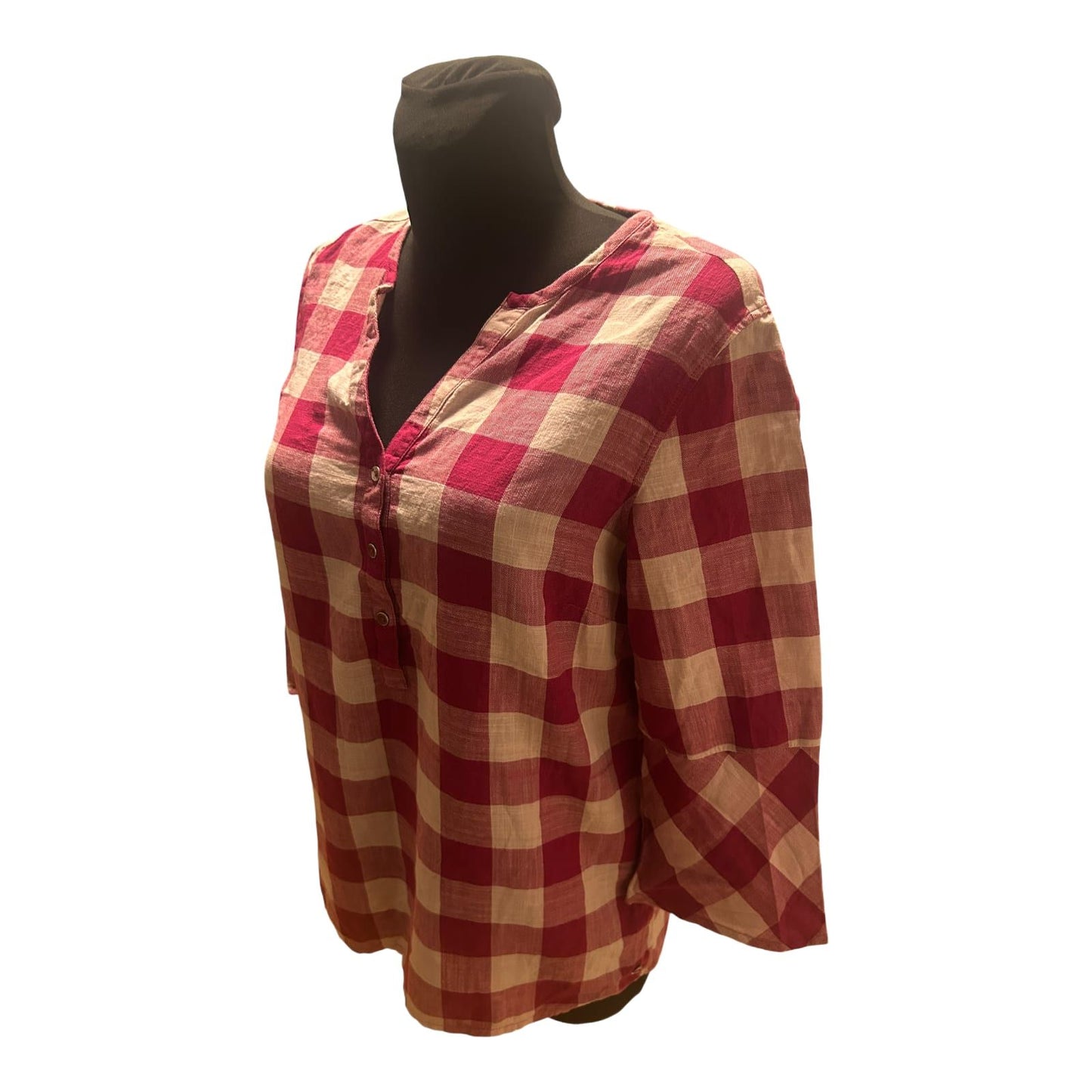 Cecil Bluse Damen Gr S Pink Weiss Kariert Baumwolle Dreiviertelarm